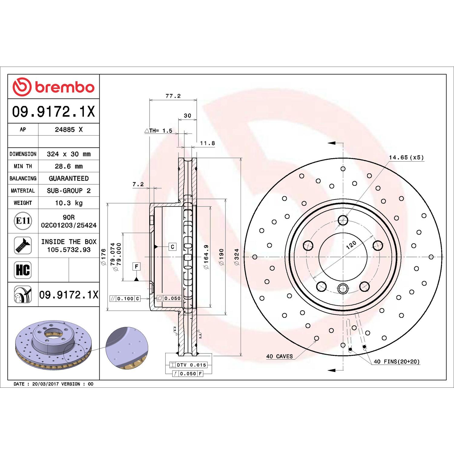 Brembo Disc Brake Rotor 09.9172.1X | AutoZone