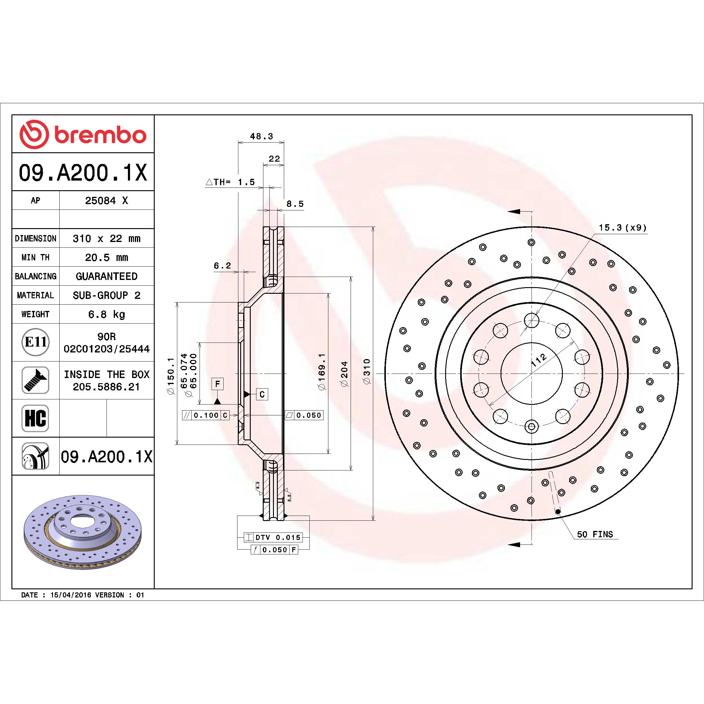 ビビページ Brembo Disc Brake Rotor 09.A200.1X | AutoZone