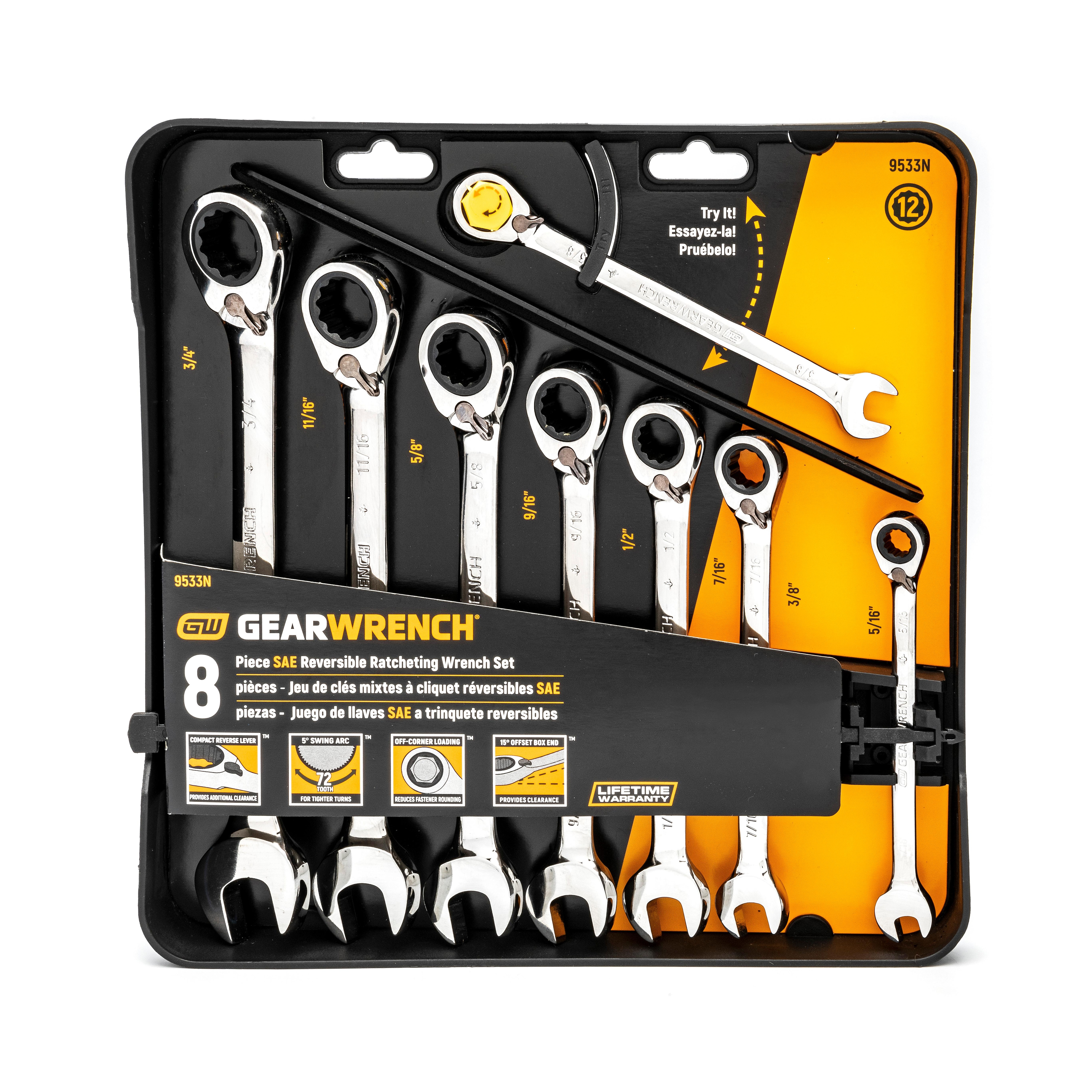 GearWrench 72-Tooth 12 Point Reversible Ratcheting Combination SAE