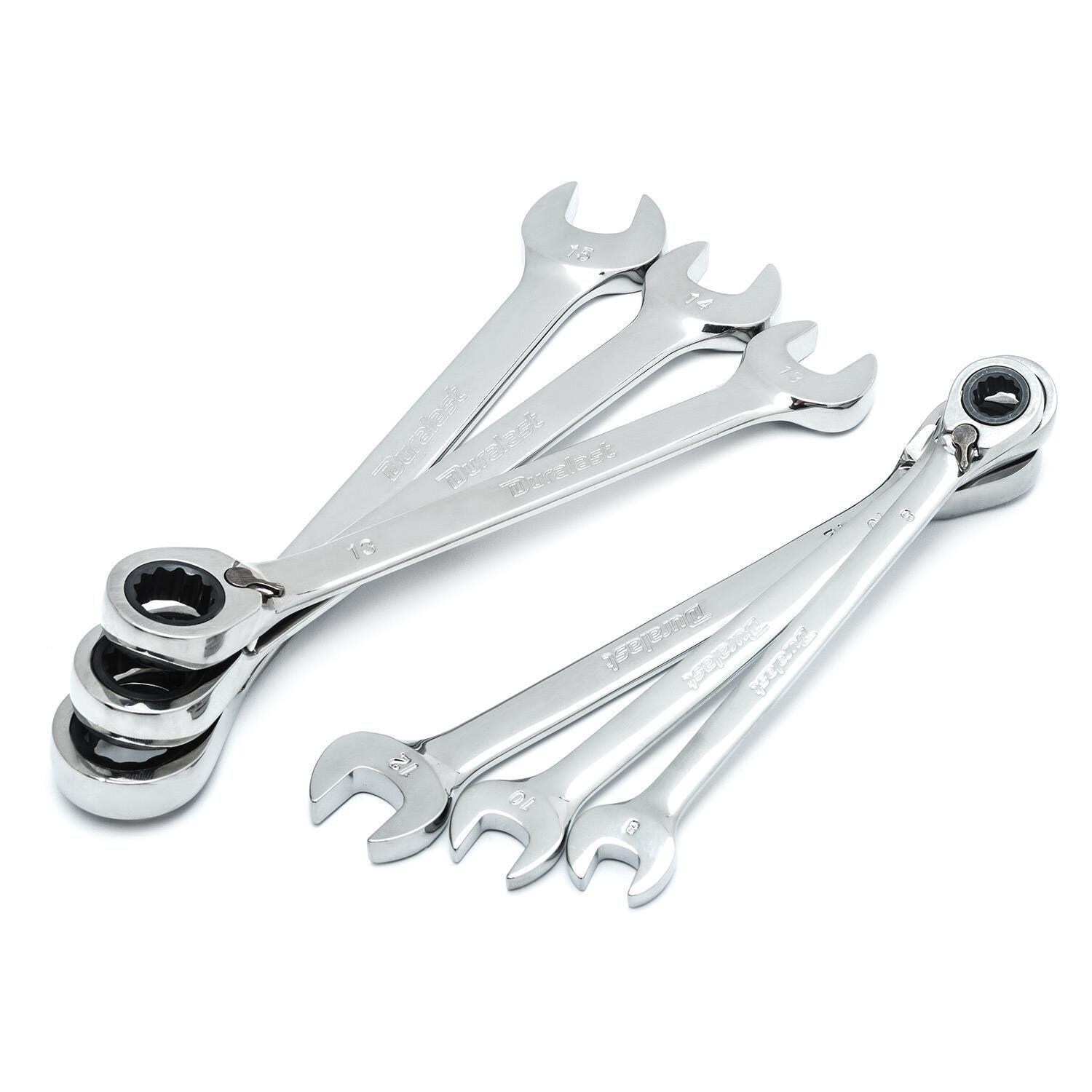 DURATECH Ratcheting Combination Wrench Set – Metric, 10-Piece (6-18mm), CR-V Steel, 72-Tooth, 5° Swing, With Roll-Up Pouch – For Auto, Machinery, Household