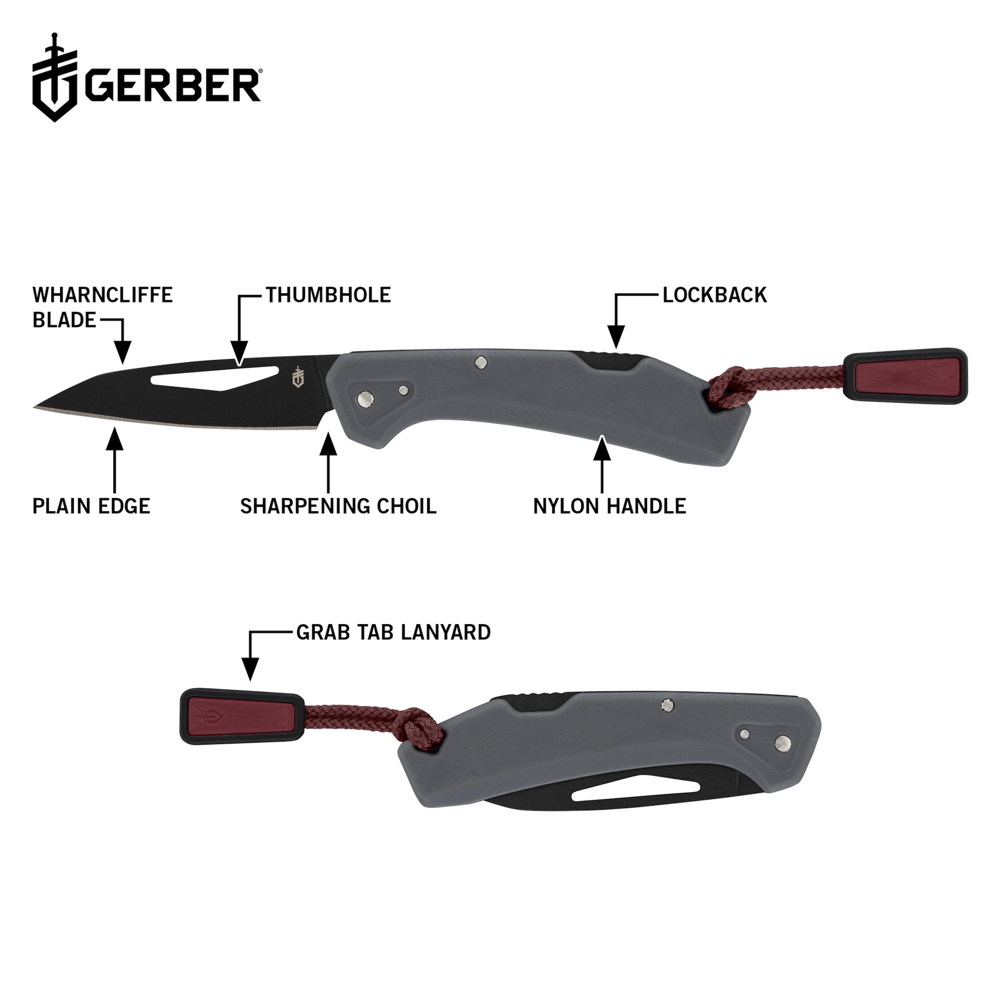Gerber Knives Gray Black Plain Edge Drop Point Folding Mini Knife 