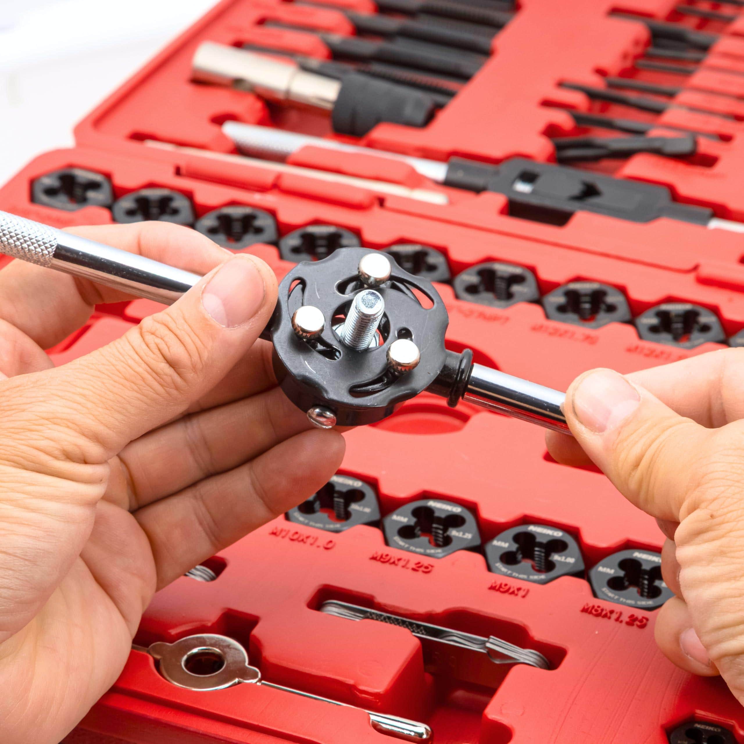 NEIKO Tap and Die Set, Metric and SAE, UNC, UNF, and NPT Threads