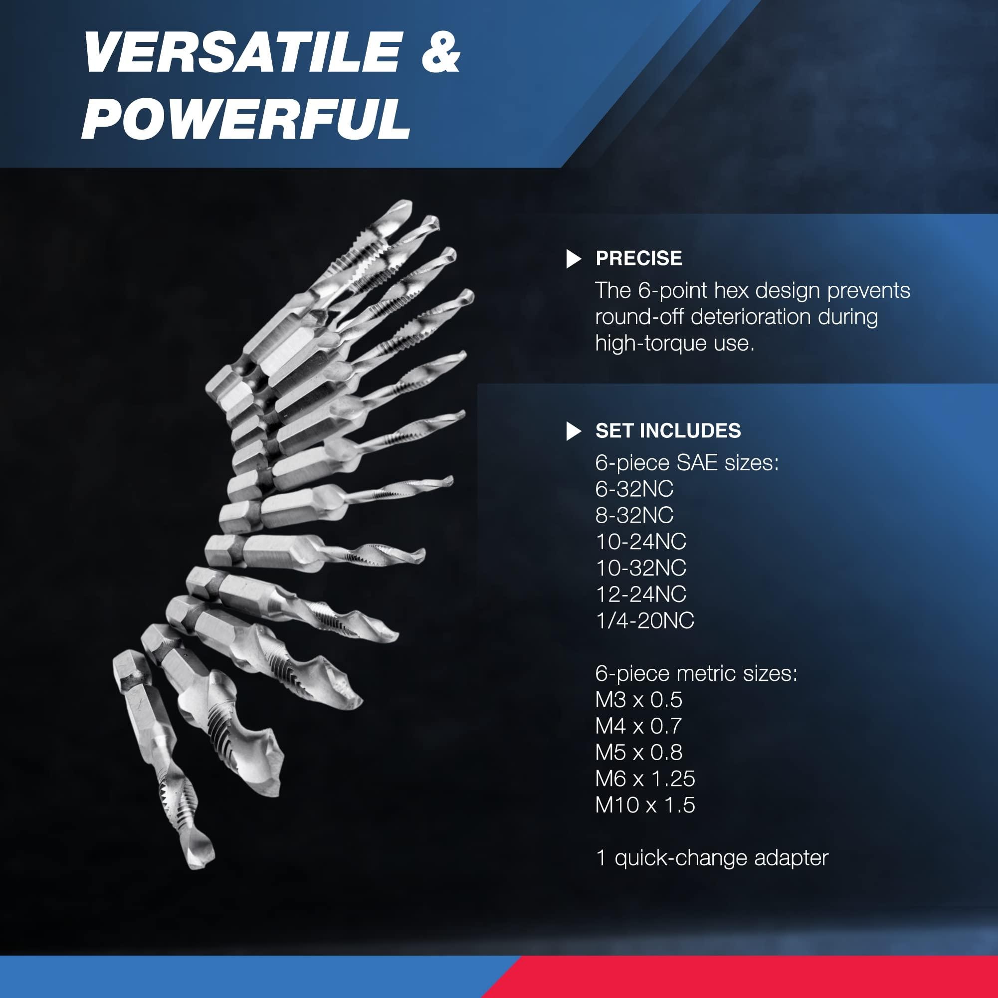 NEIKO SAE (6-32NC to 1/4-20NC), Metric (M3 to M10) Combo Drill and