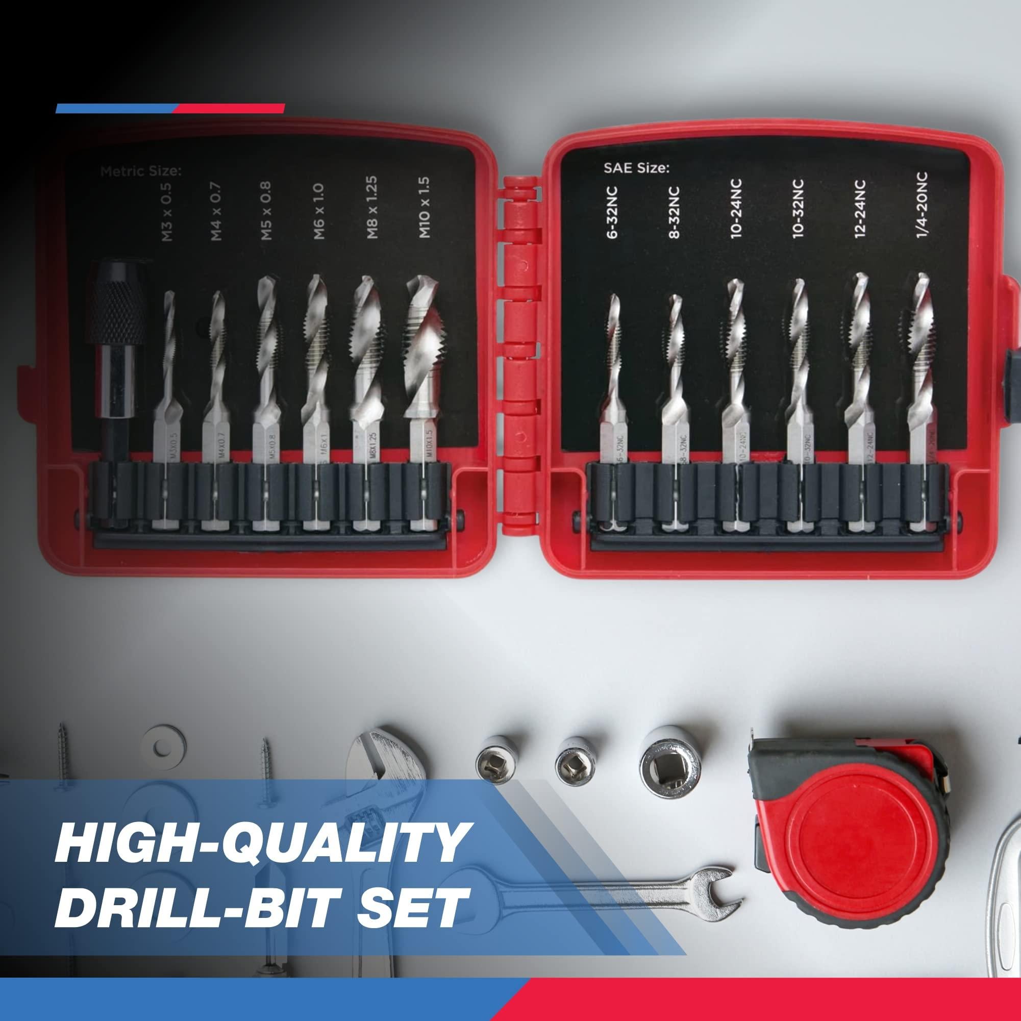 NEIKO SAE (6-32NC to 1/4-20NC), Metric (M3 to M10) Combo Drill and