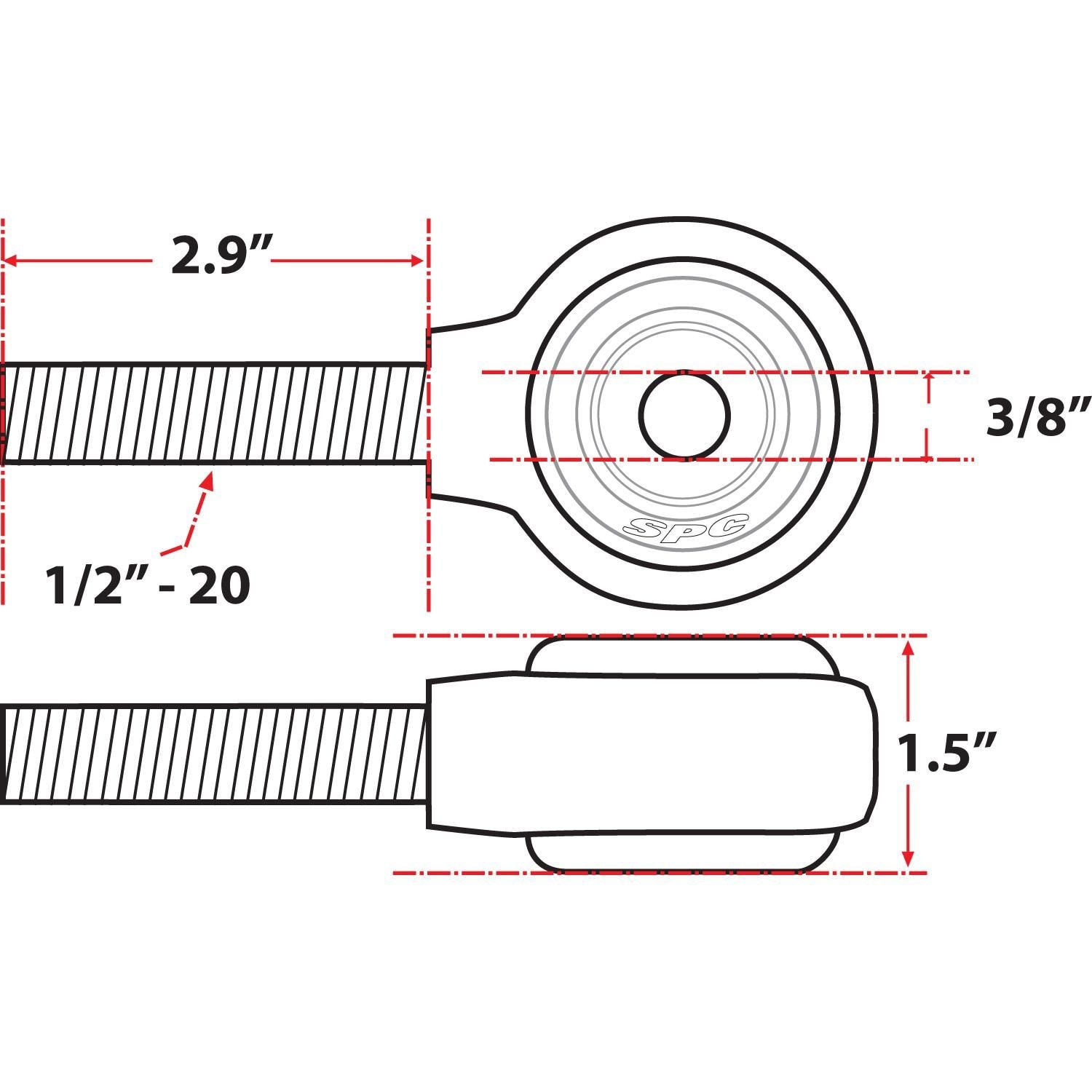 Specialty Products Company xAxis 1/2in-20in x 3/8in Bolt Rod End