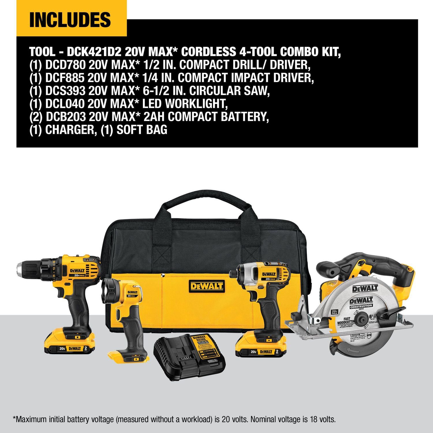 Dewalt 20 Volt MAX Cordless 4-Tool Combo Kit DCK421D2 | AutoZone