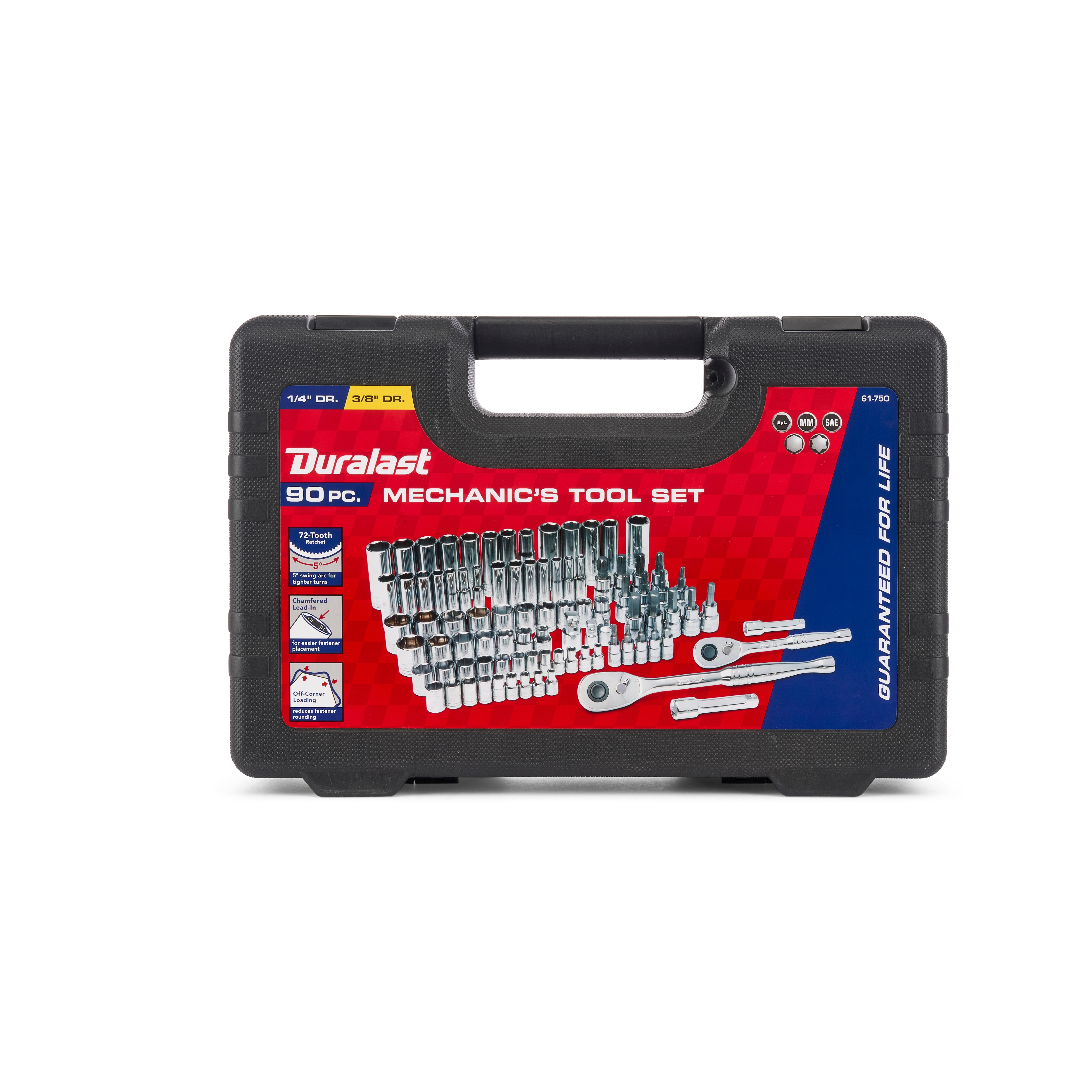 Duralast 1/4in and 3/8in Ratchet and Socket SAE/Metric Tool Set 90