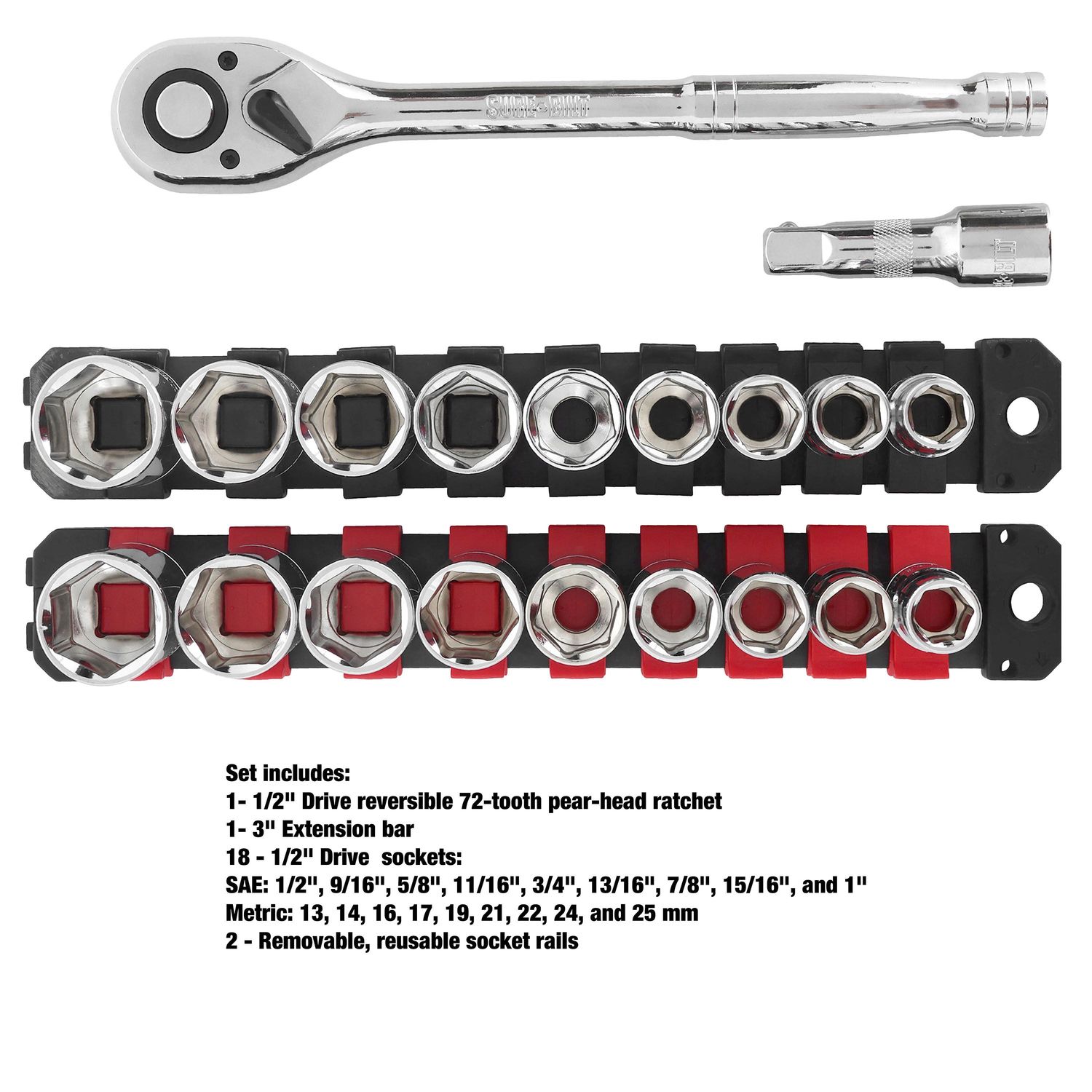 SureBilt 1/2in Drive Ratchet and Socket Set 22 Piece | AutoZone