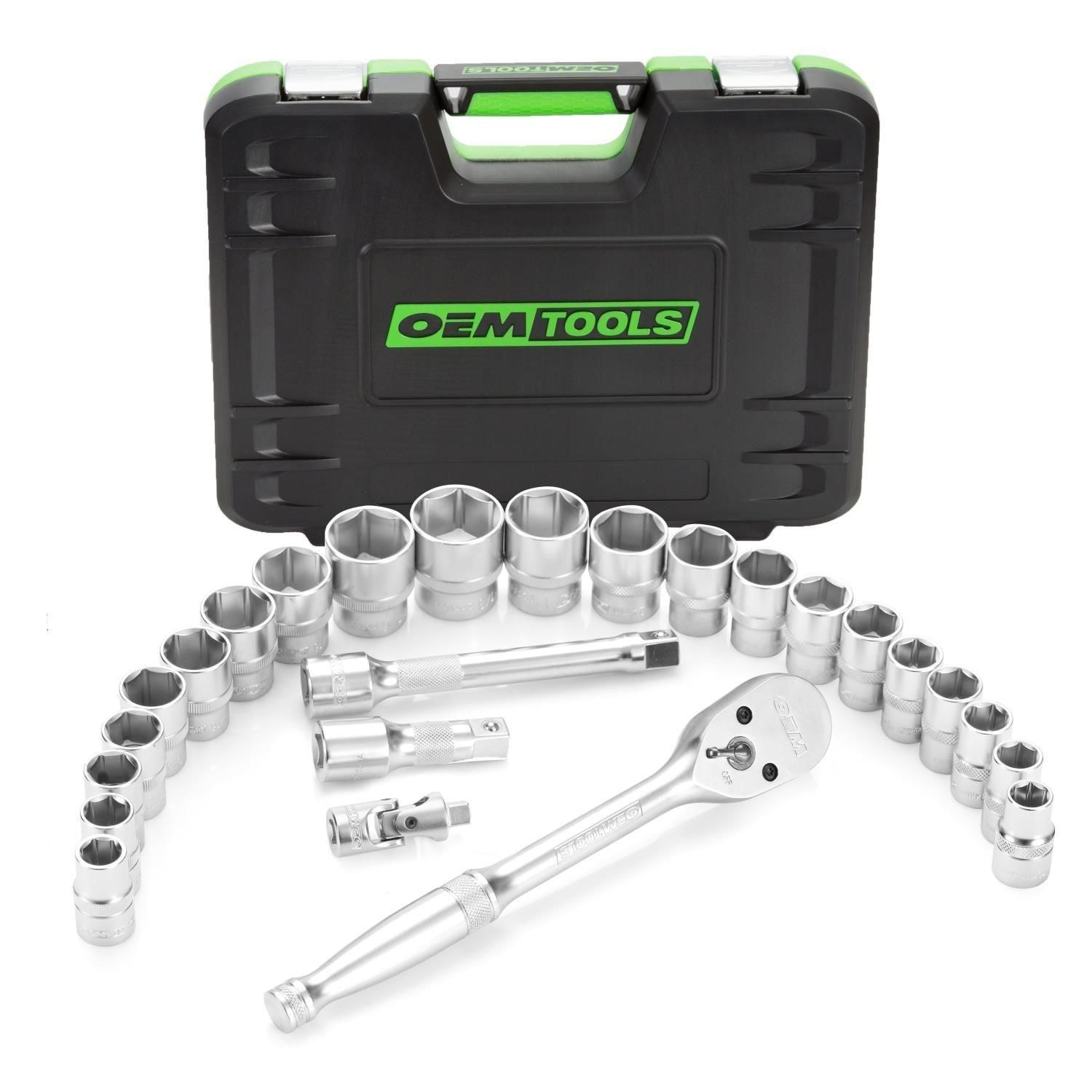 OEMTOOLS 1/2in Drive Ratchet/Socket SAE/Metric Tool Set 26 Piece