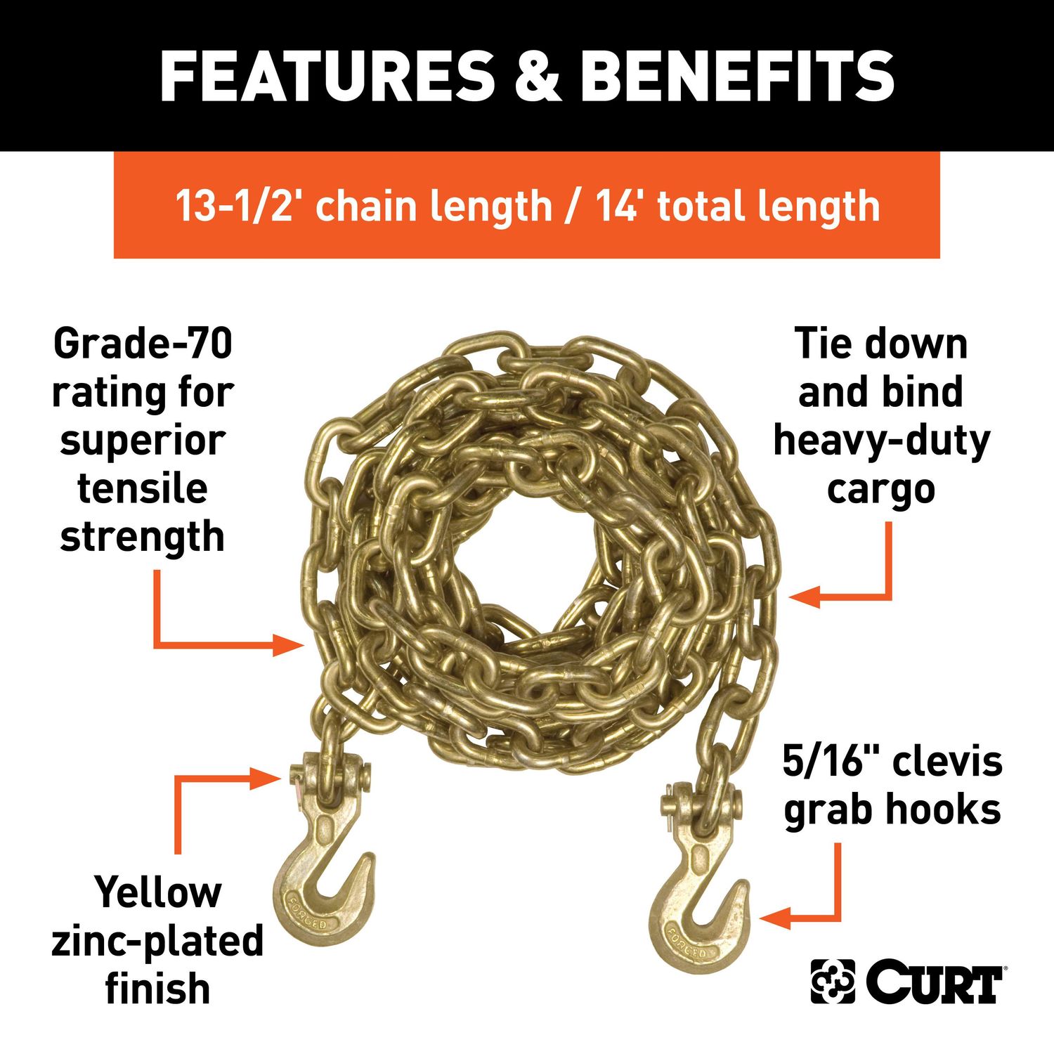 Curt 14ft Transport Binder Safety Chain with 2 Clevis Hooks | AutoZone