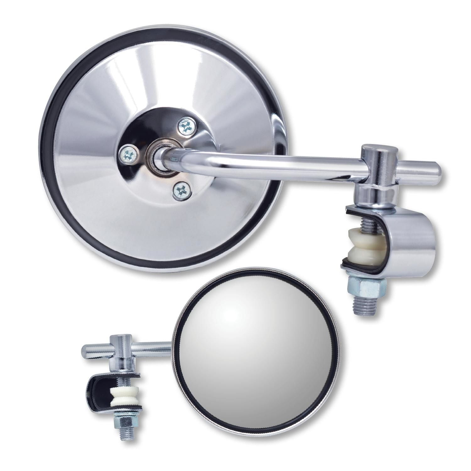 Ken Sean Short Stem Chrome Universal Round Clamp Mirror | AutoZone