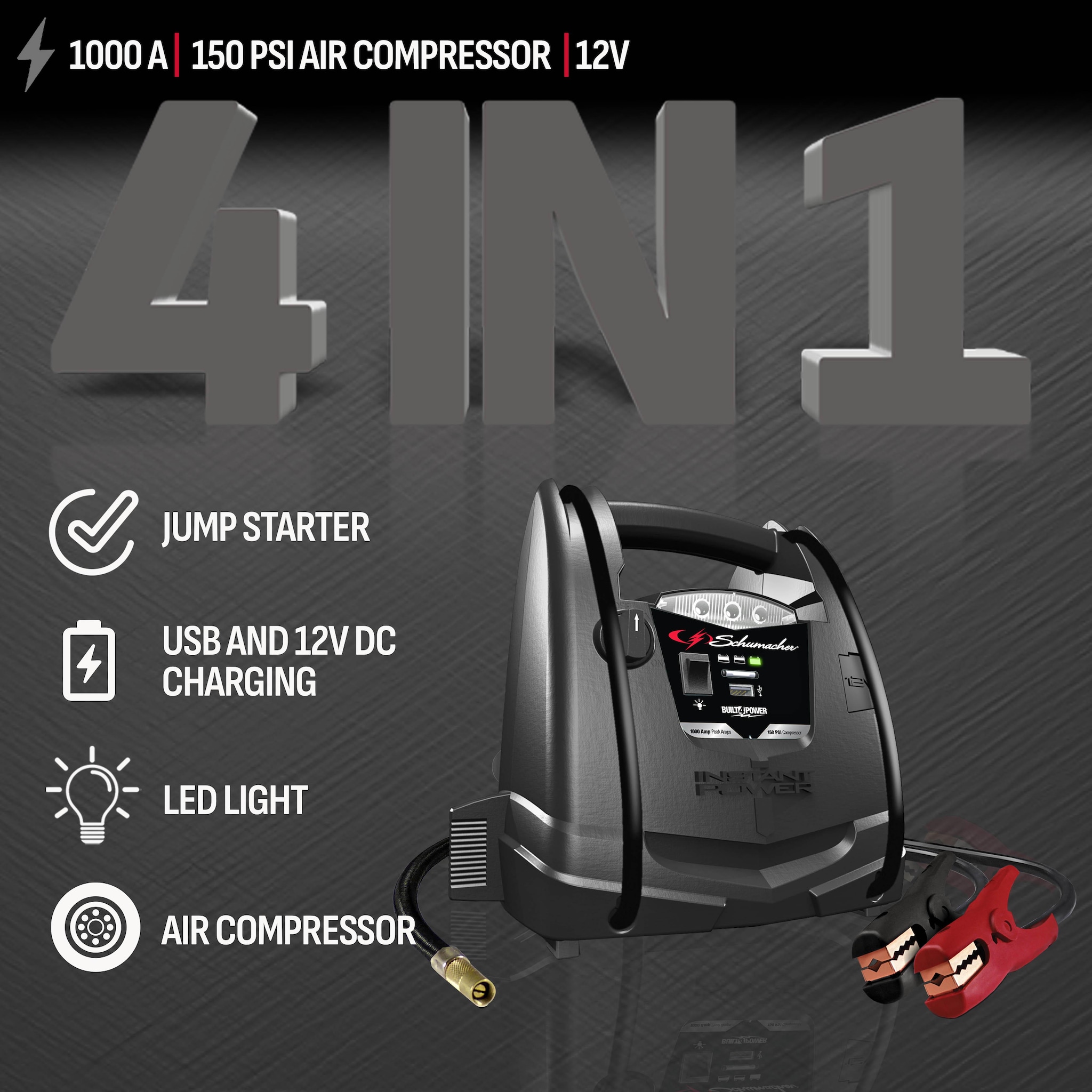 Schumacher Electric 1000 Peak Amp Portable Power and Jump Starter with Air Compressor SJ1330