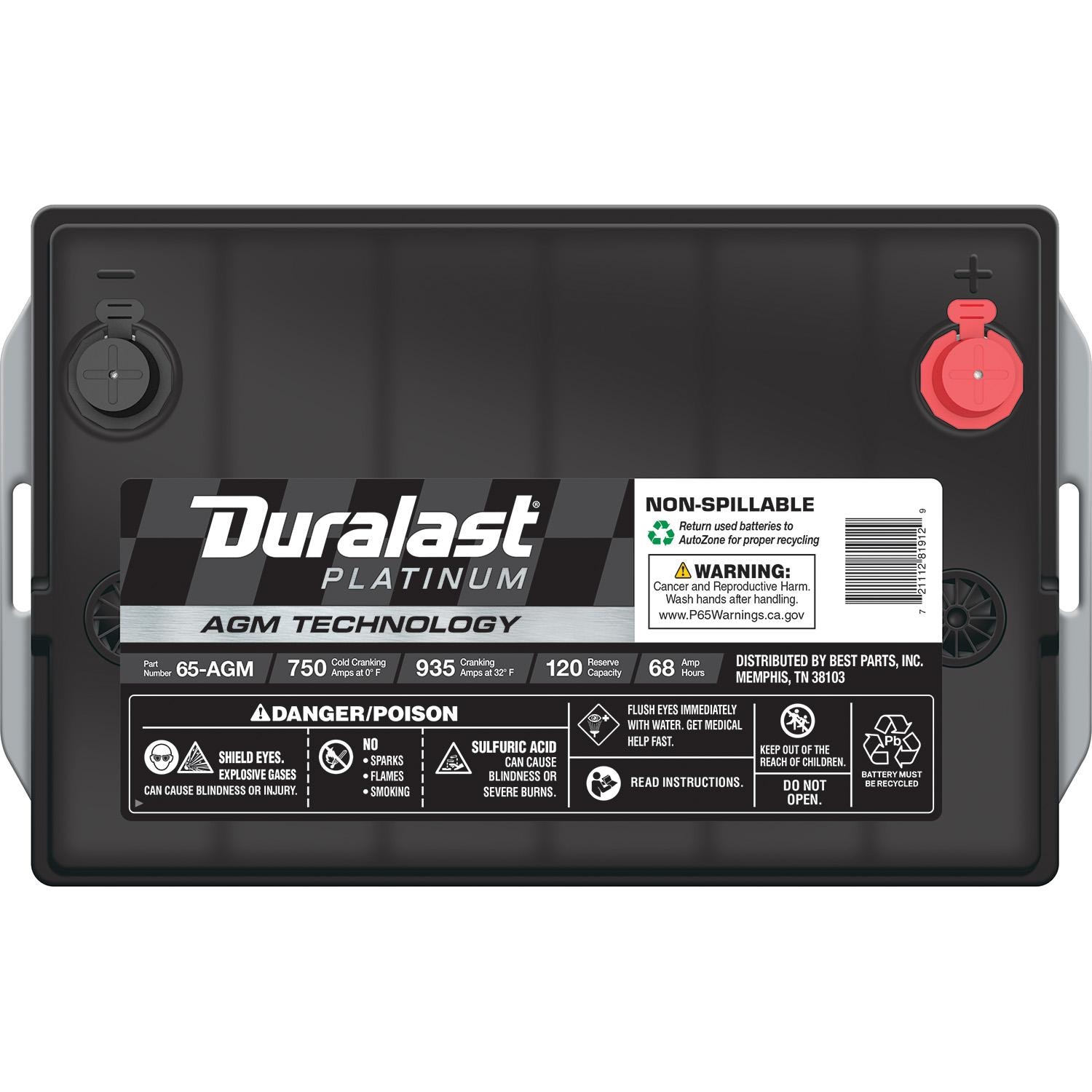 Duralast Platinum Group Size 65 Absorbed Glass Mat (AGM) Battery 65-AGM
