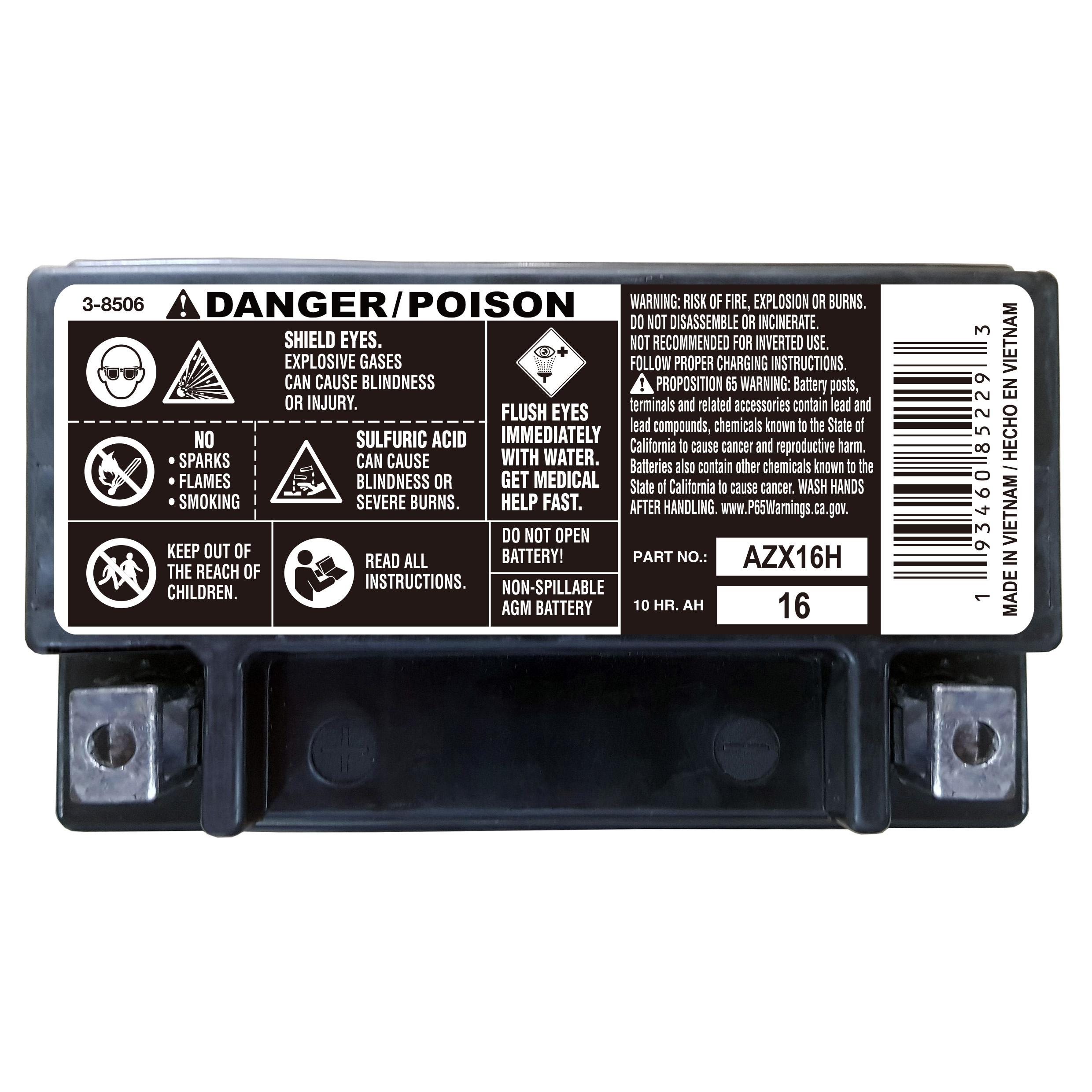 Duralast Gold Powersport Absorbed Glass Mat (AGM) Battery AZX16H