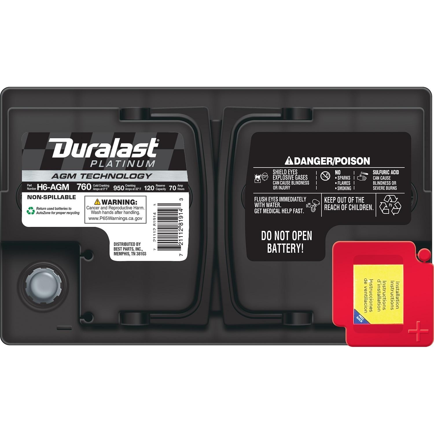 Duralast Platinum AGM Battery 48 / H6 Group Size DIN - Type A1 H6-AGM