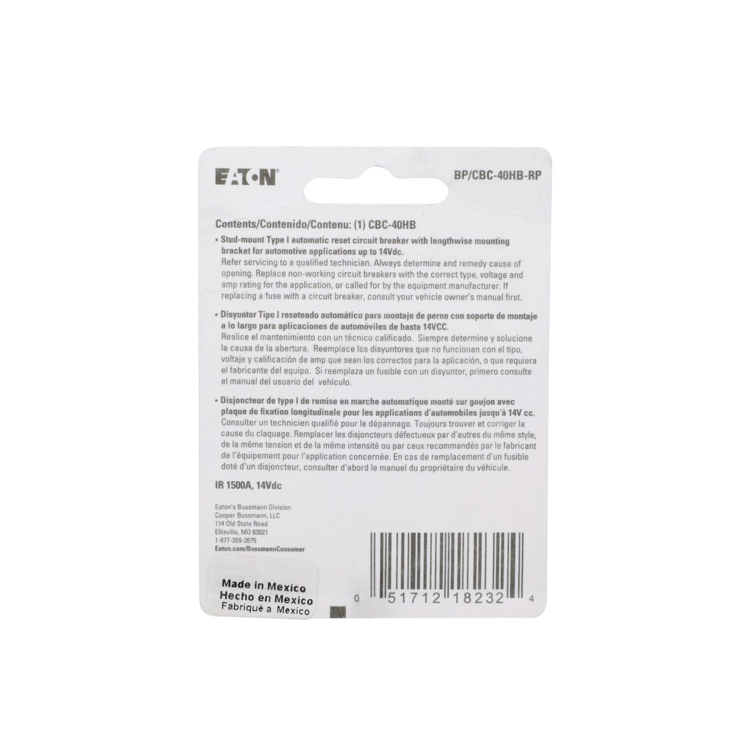 Bussmann Circuit Breaker BP-CBC-40HB-R