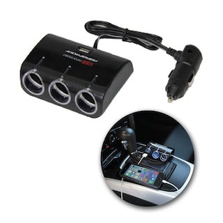 3 prong to cigarette lighter Premier Accessory Group Road Proof Triple 12-Volt Socket Adapter & USB Port