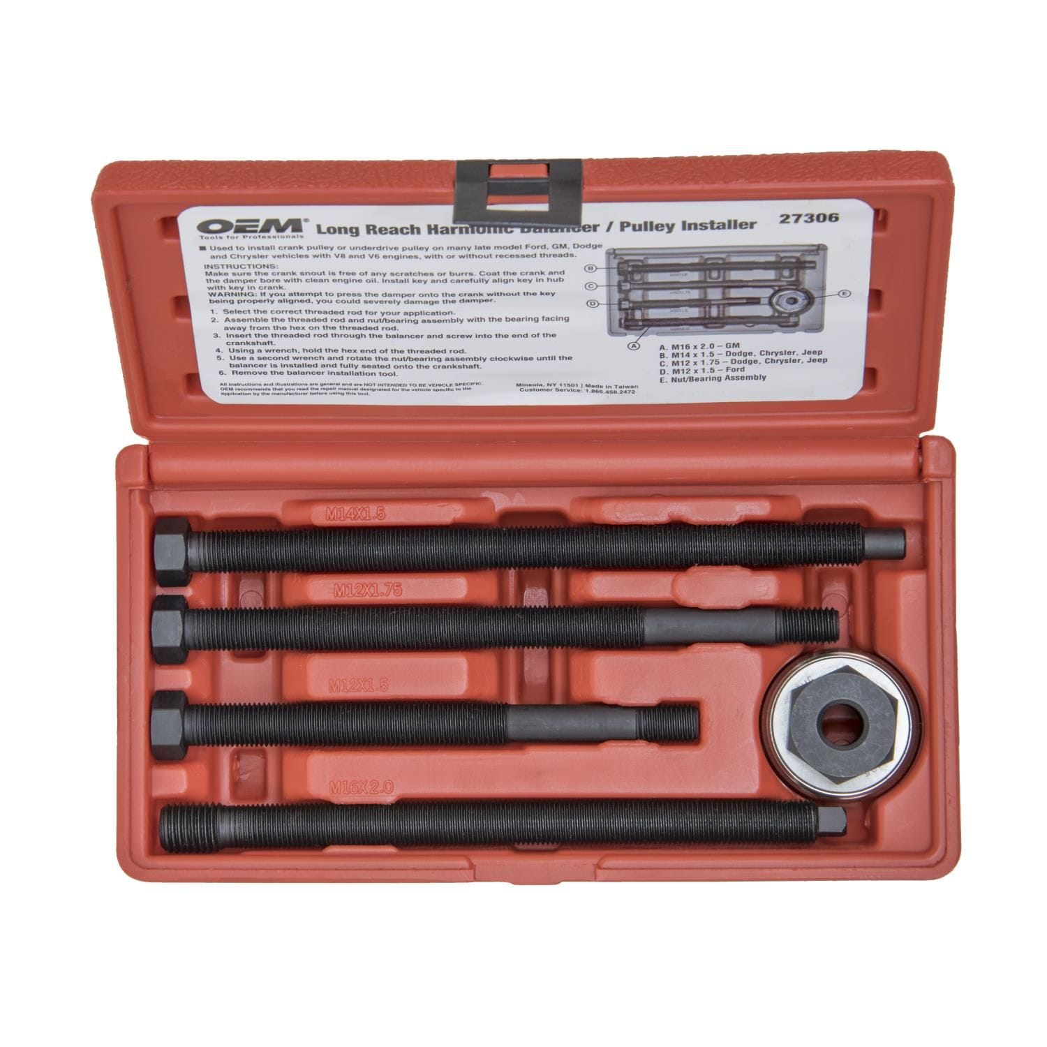 OEMTOOLS Chrysler, Dodge, Ford, GM Long Reach Crankshaft Damper, Harmonic Balancer and Pulley Installer for Mazda B2300