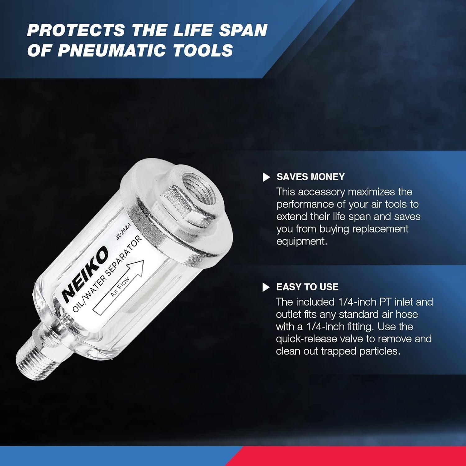 NEIKO 1/4in NPT Inlet and Outlet, 90 PSI Water and Oil Separator