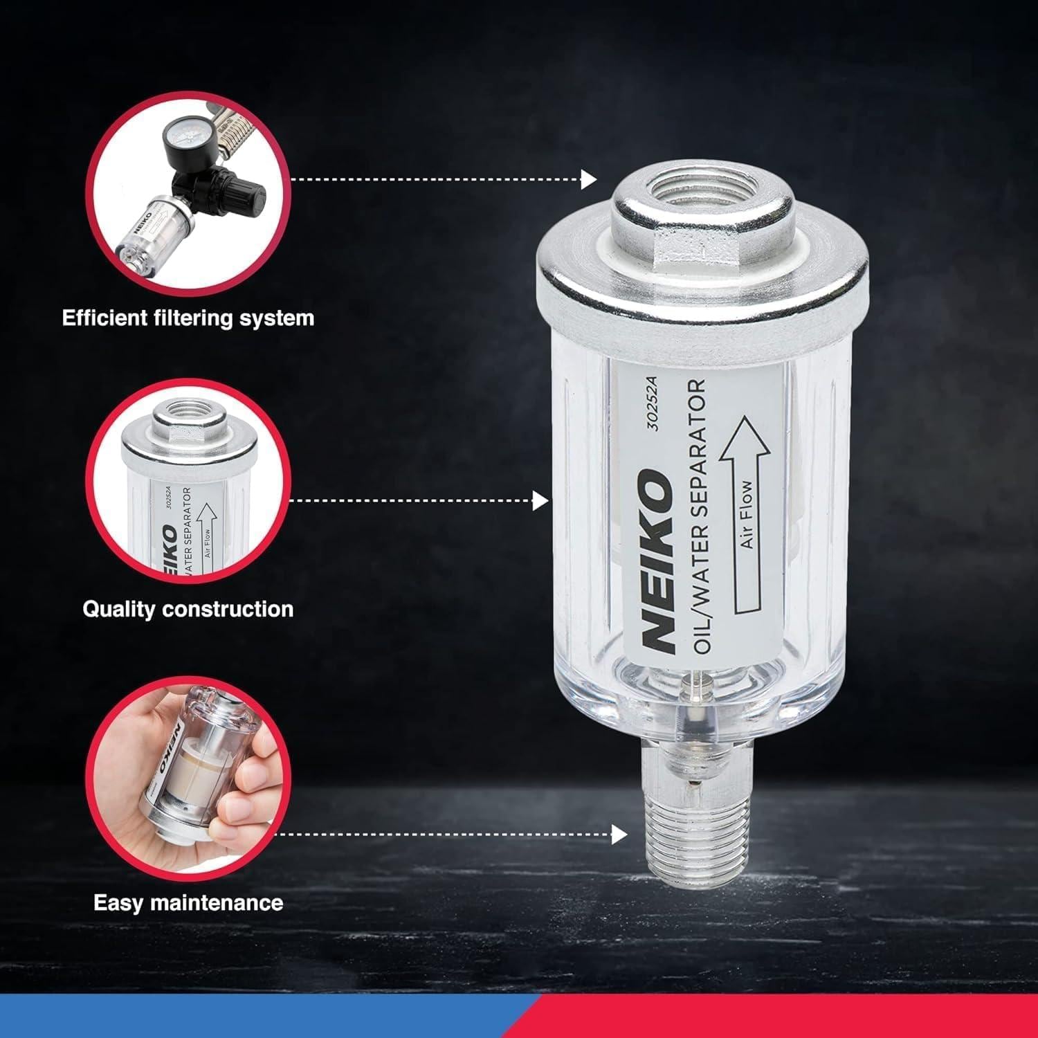 NEIKO 1/4in NPT Inlet and Outlet, 90 PSI Water and Oil Separator