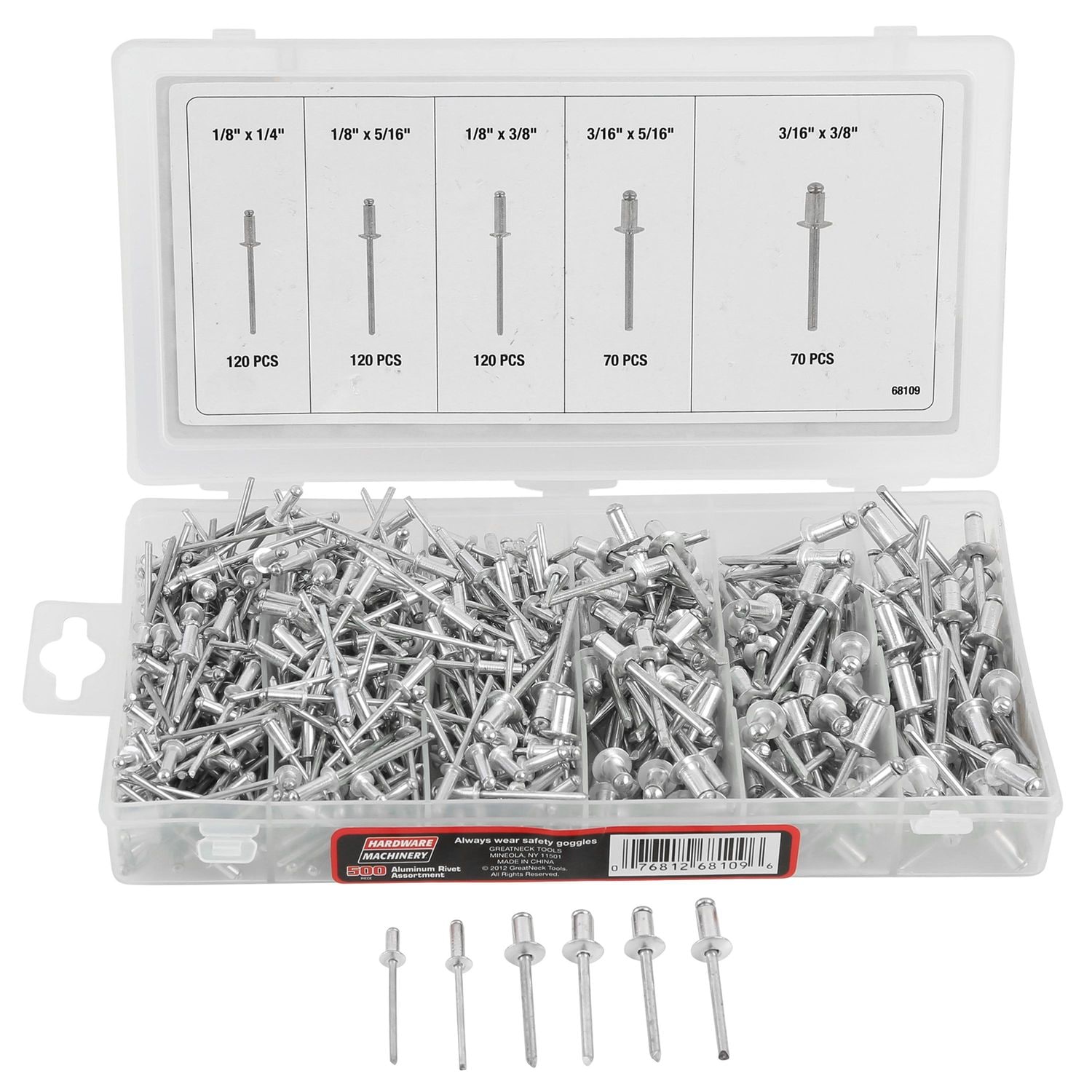 Hardware Machinery 68109 Aluminum Rivet Assortment 500 Piece