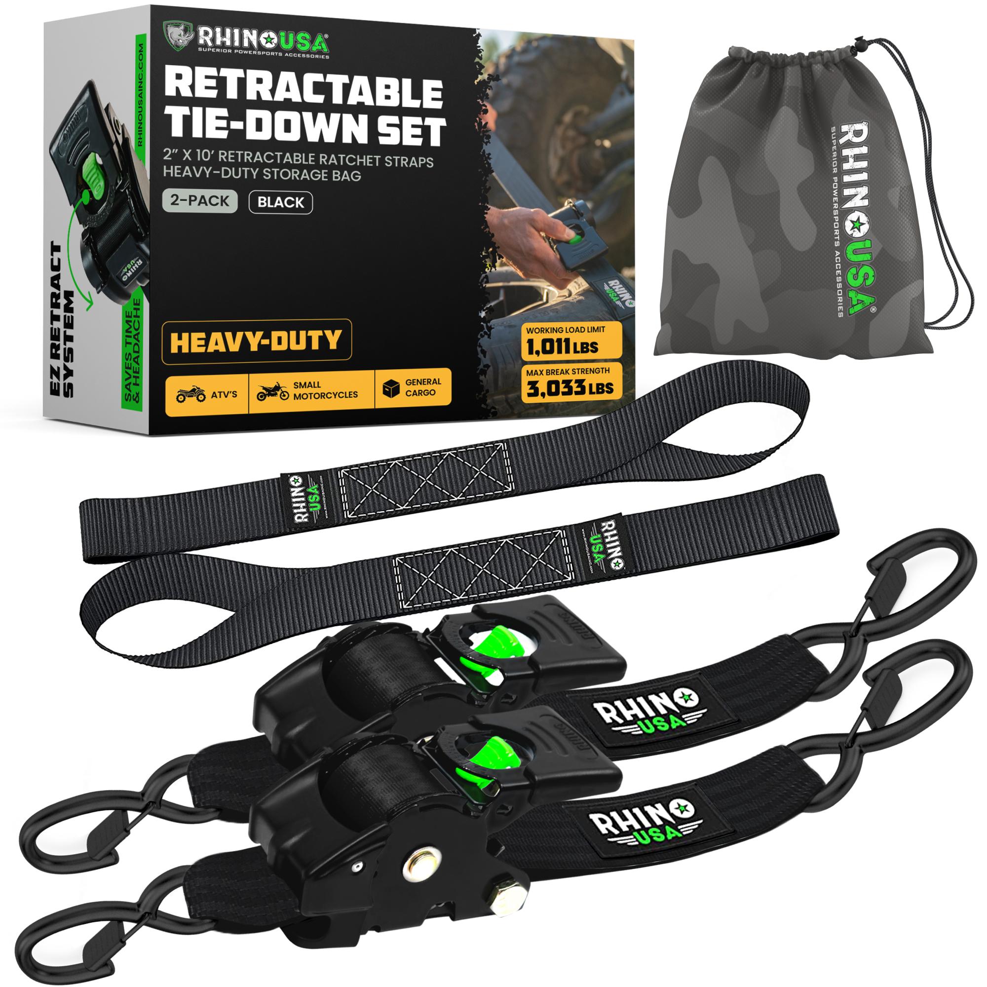 Rhino USA  Ratchet Tie Down Strap Kit RETRACTABLE-2X10-2PK for Hyundai