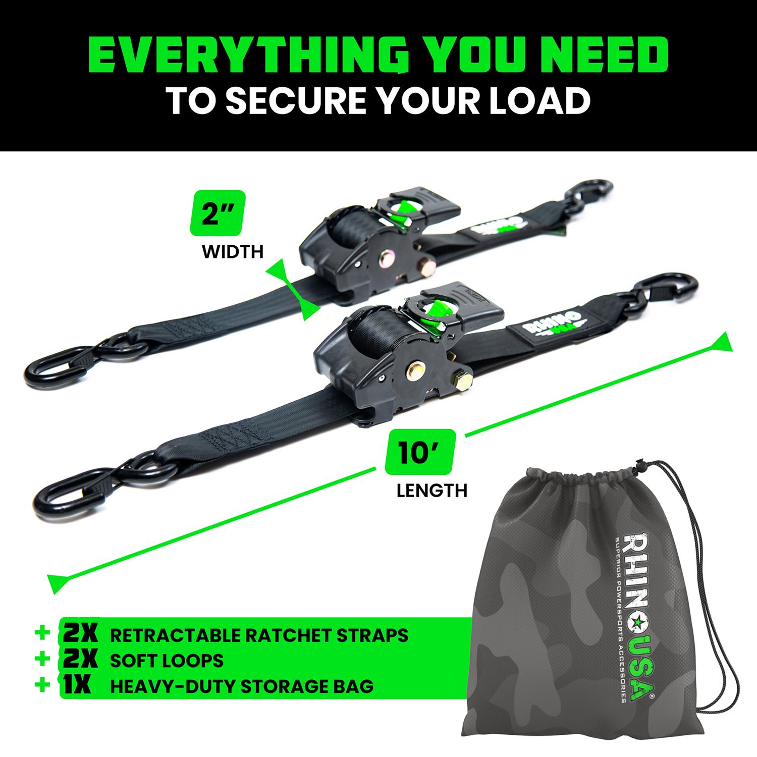 Rhino USA Ratchet Tie Down Strap Kit RETRACTABLE-2X10-2PK | AutoZone