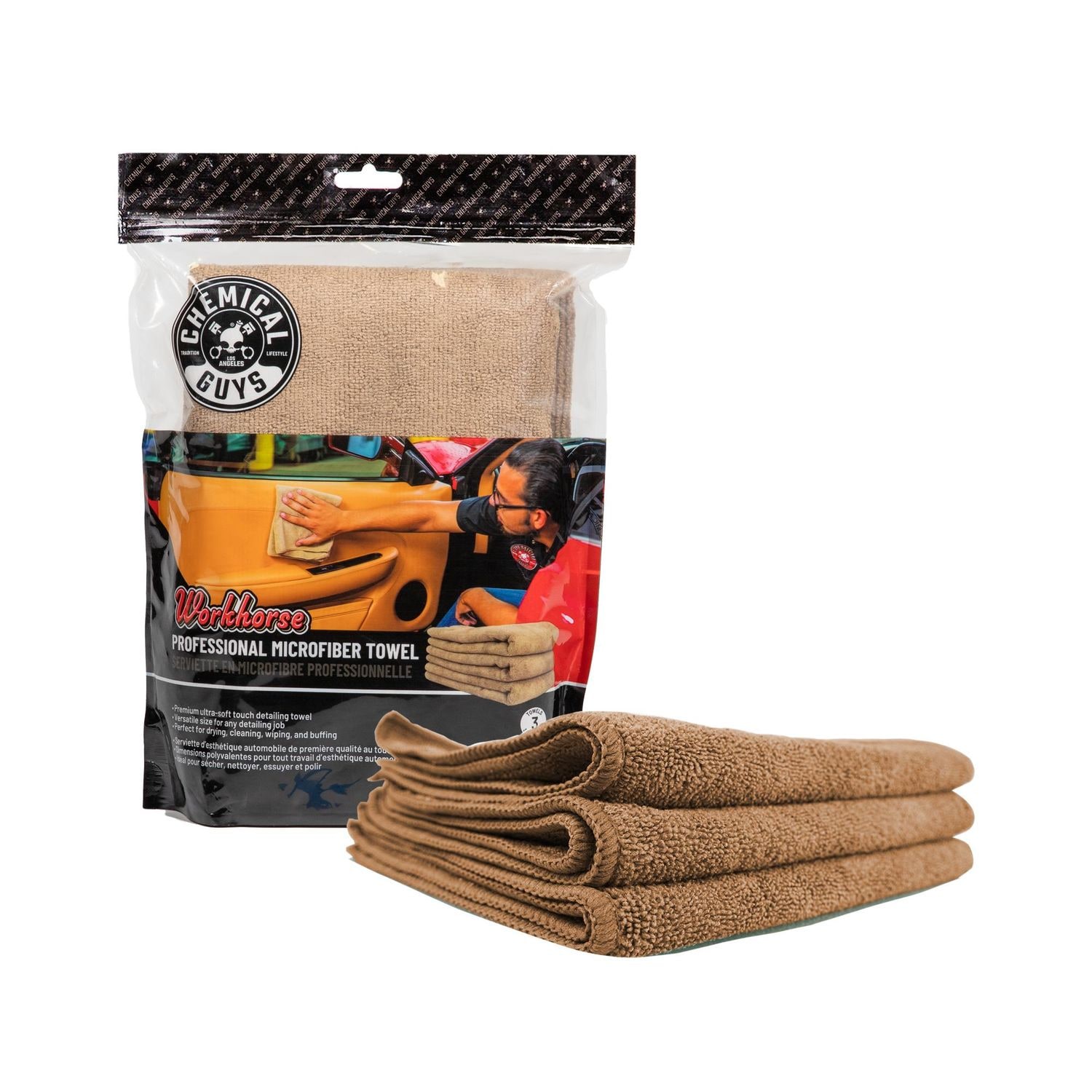 Chemical Guys Workhorse Professional Grade Tan Microfiber Towels 3