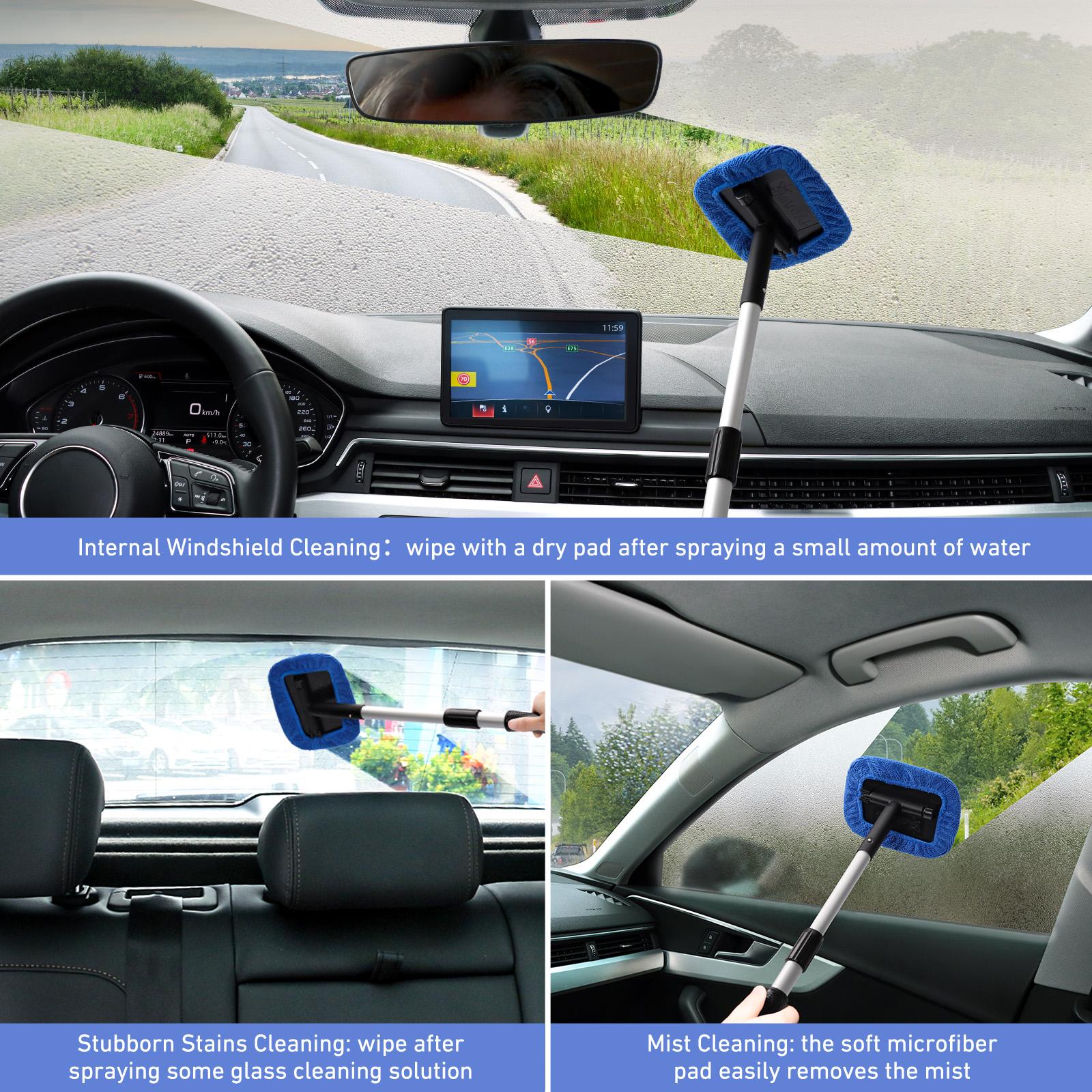 AstroAI Blue Microfiber Windshield Cleaner Kit with 4 Reusable Pad