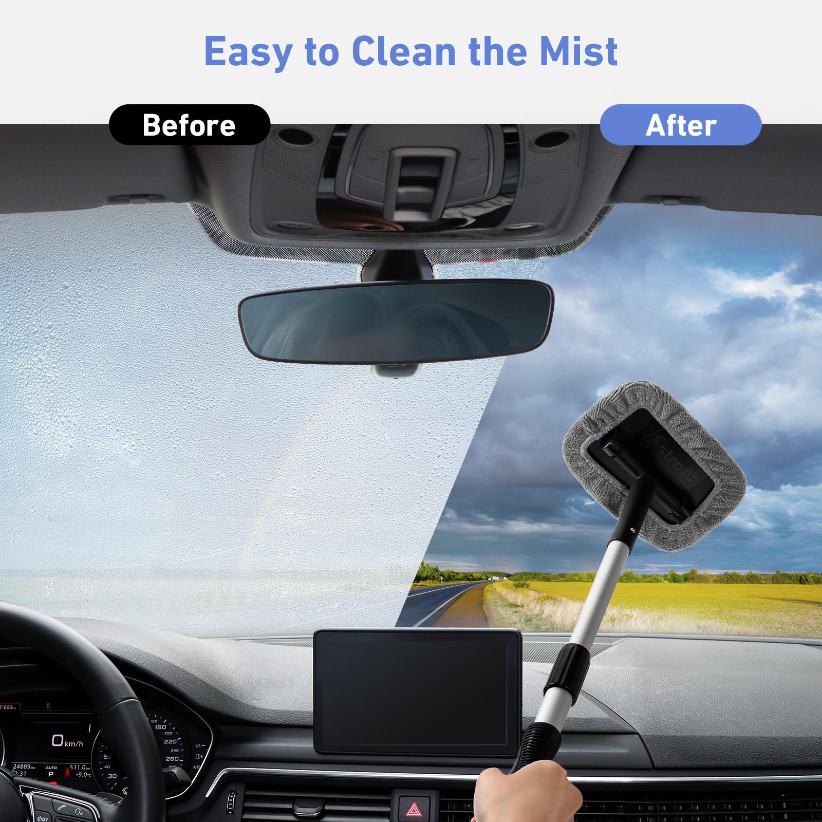 Raclette Vitre Télescopique Nettoyeur Vitre Voiture Funyord 360° - Manche Télescopique 46-61,5 Cm, 3 Pads Microfibre Lavables, Intérieur & Extérieur