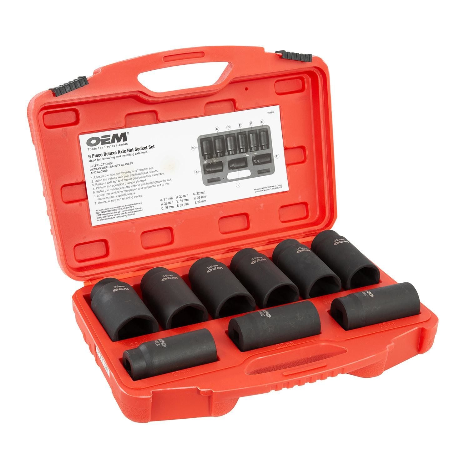 OEMTOOLS 1/2in Drive Deluxe 6 Point Axle/Spindle Nut Socket Set 9