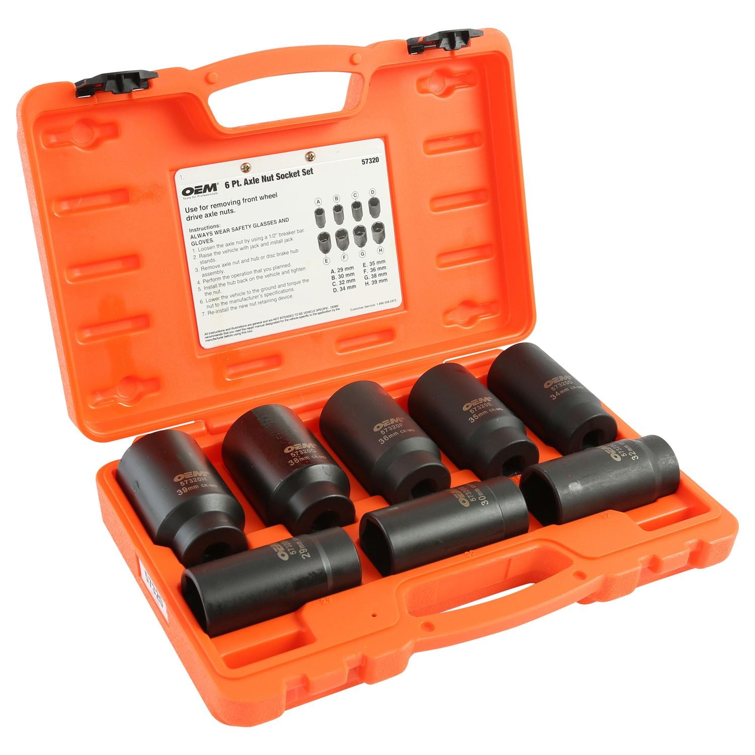 OEMTOOLS 1/2in Drive 6 Point Axle/Spindle Nut Socket Set 8 Piece