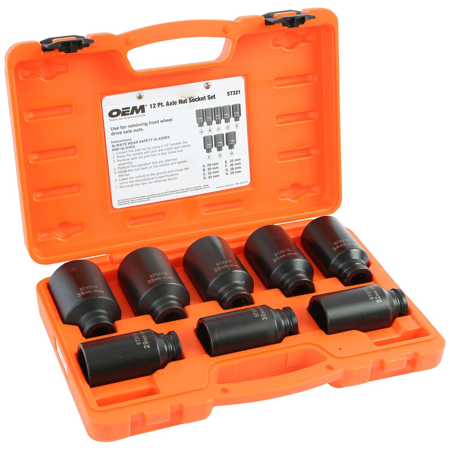OEMTOOLS 1/2in Drive 12 Point Axle/Spindle/Nut Socket Set 8 Piece