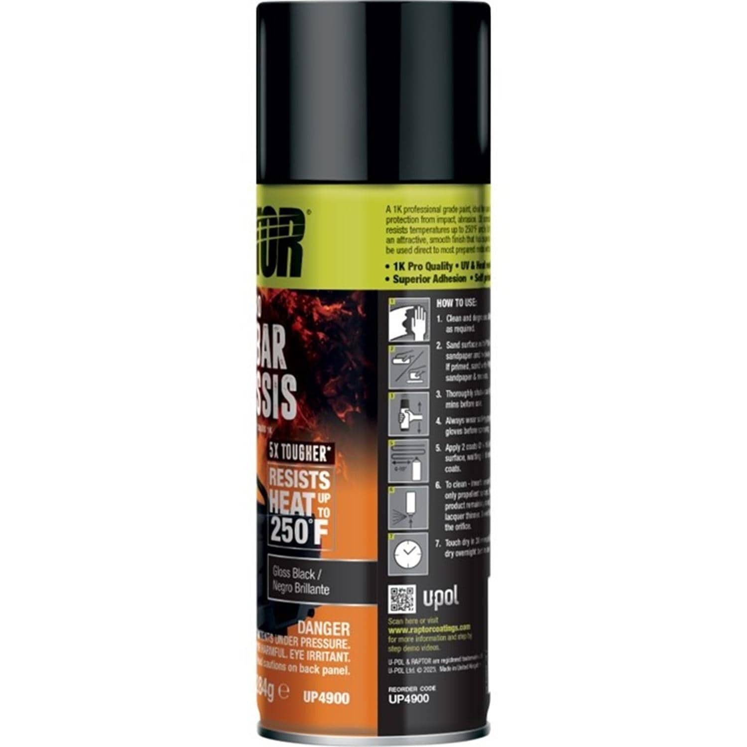 RAPTOR 1K Pro Gloss Black Roll Bar and Chassis Spray Paint 10Oz