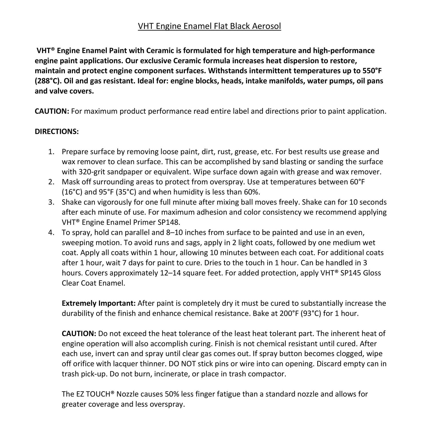 VHT Low Gloss Black Engine Paint 11oz