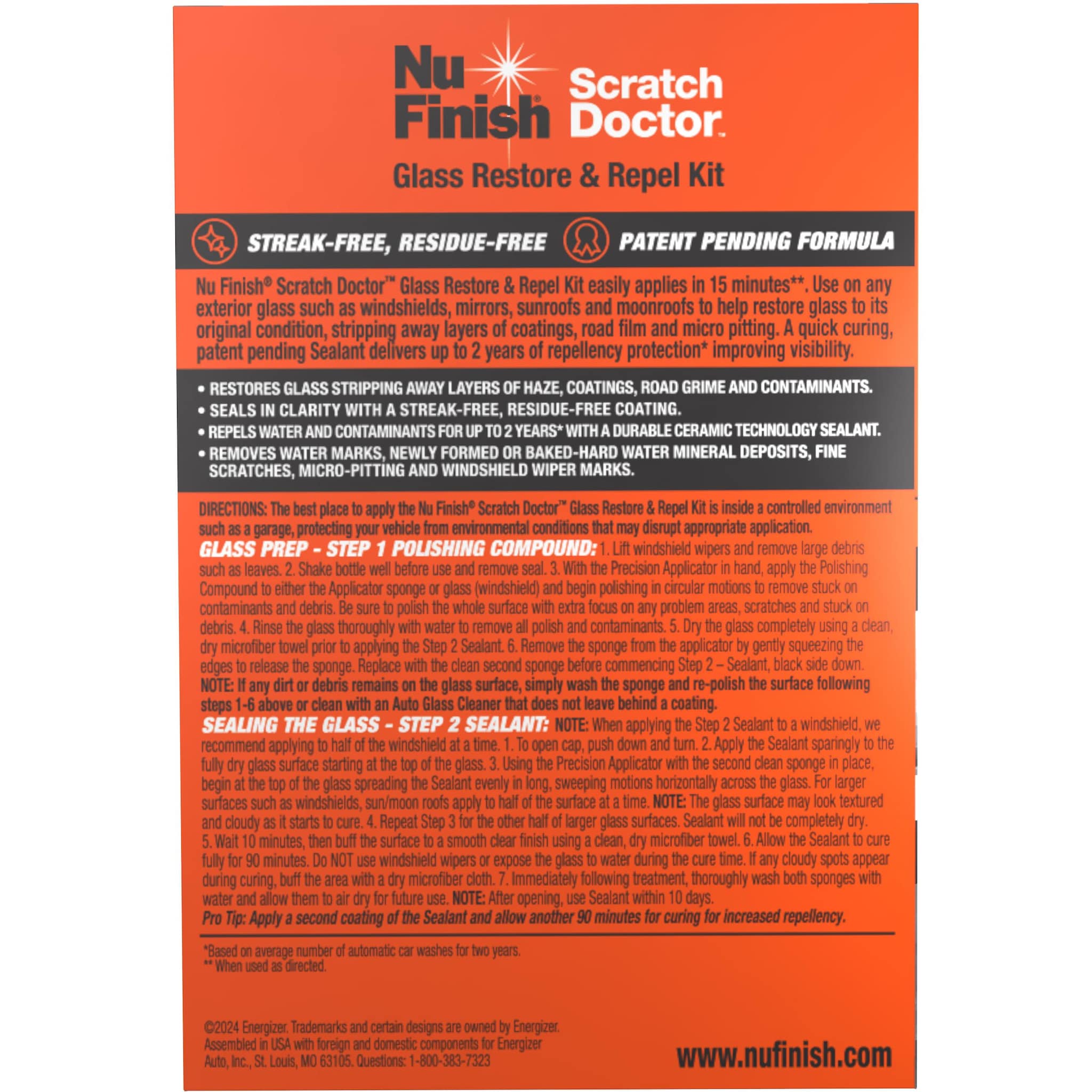 Nu Finish Scratch Doctor Glass Restore and Repel Kit