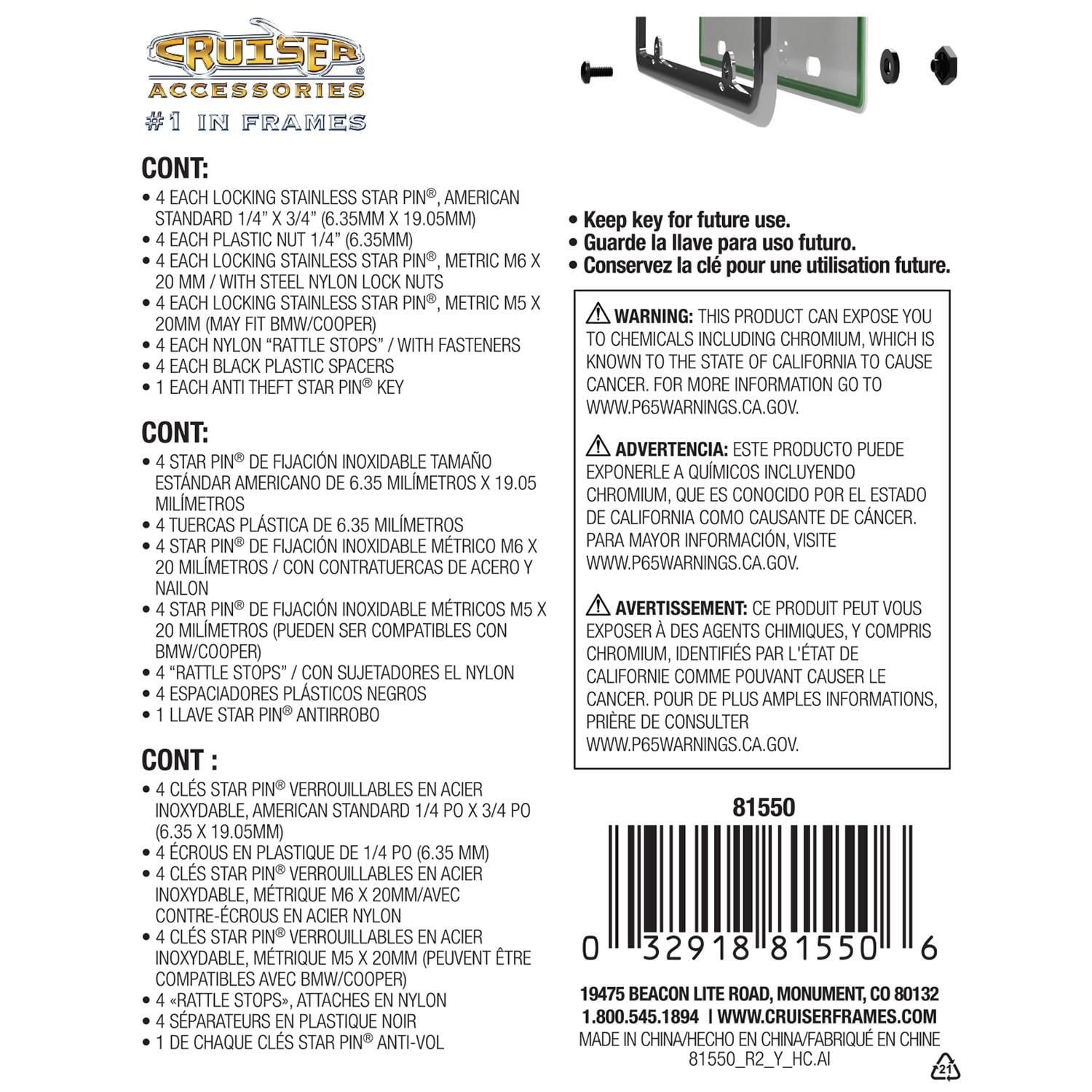 Cruiser Accessories Locking License Frame Fastener