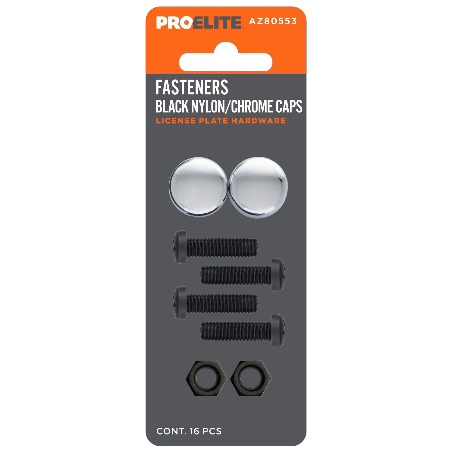 ProElite Black Nylon License Plate Fasteners with Fastener Caps