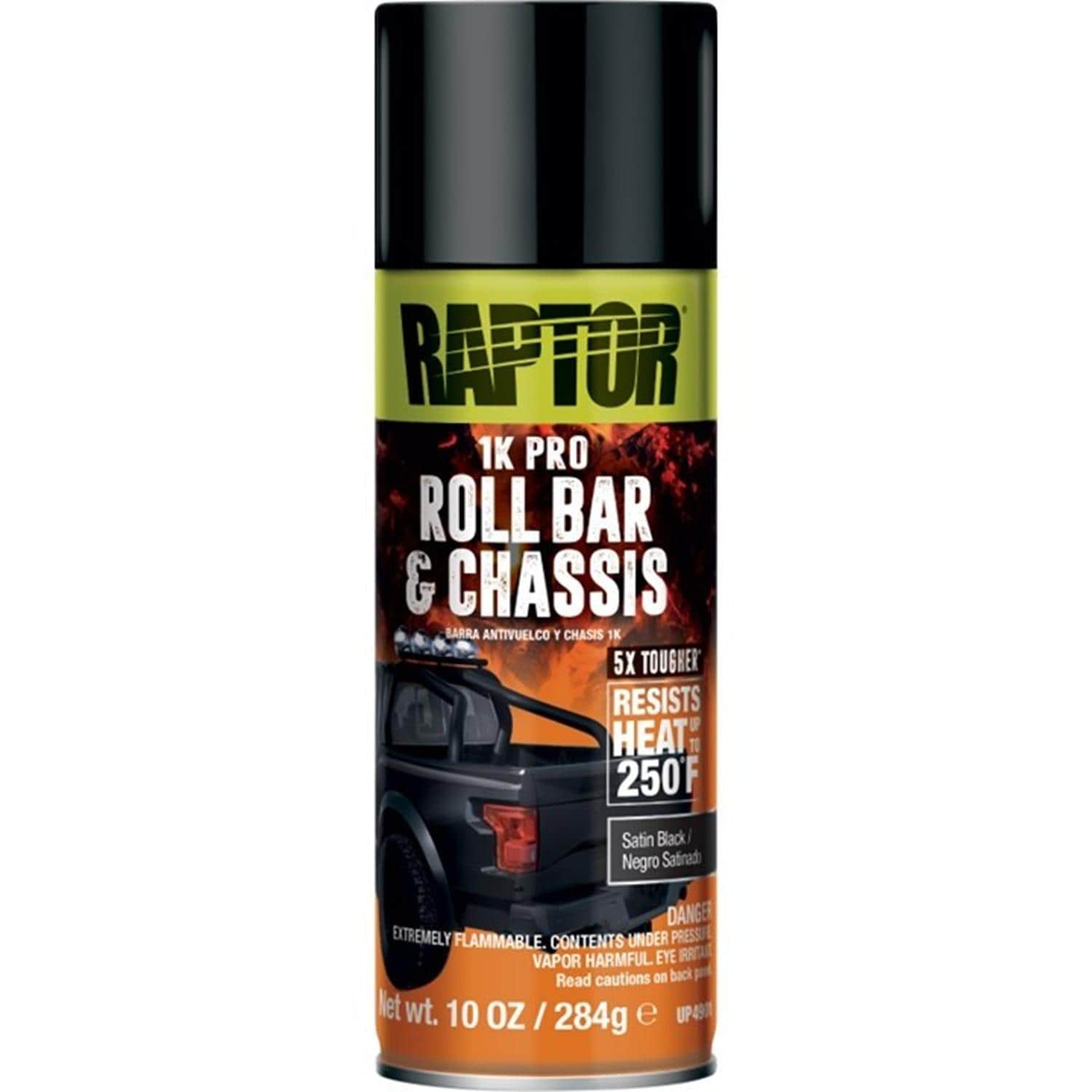 RAPTOR 1K Pro Satin Black Roll Bar and Chassis Spray Paint 10Oz
