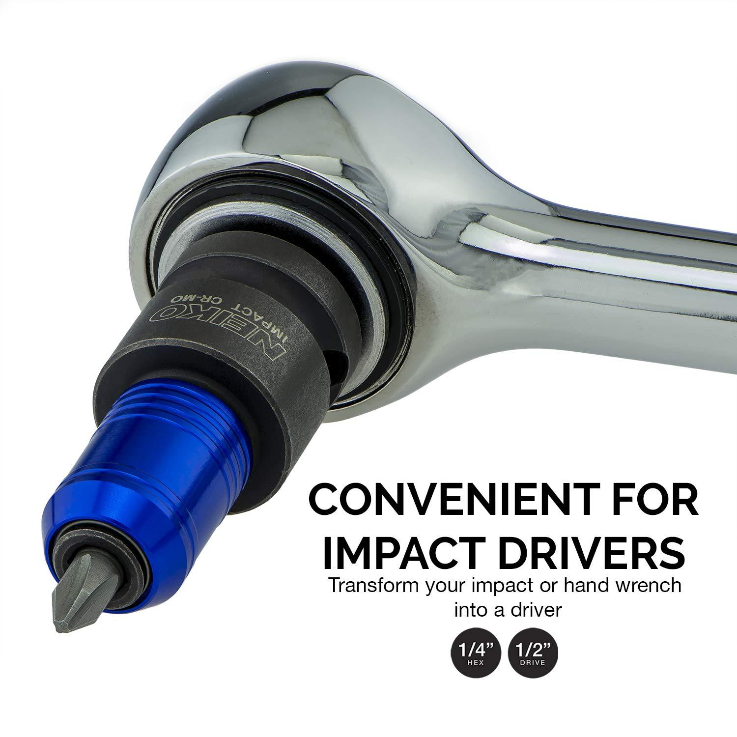 NEIKO 1/2in Drive Female to 1/4in Hex Chuck Converter, Cr-Mo