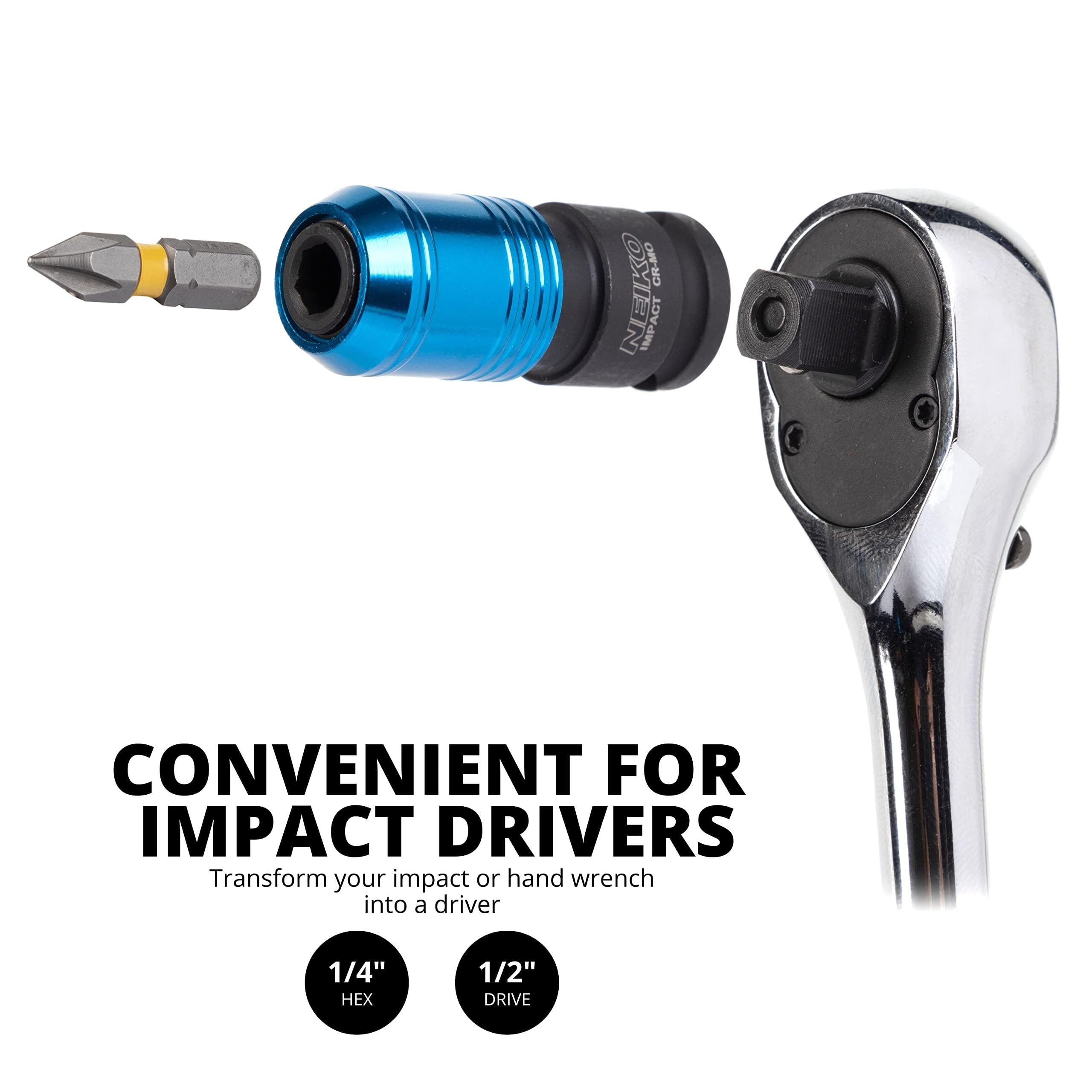 NEIKO 3/8in Drive Female to 1/4in Hex Chuck Converter, Cr-Mo