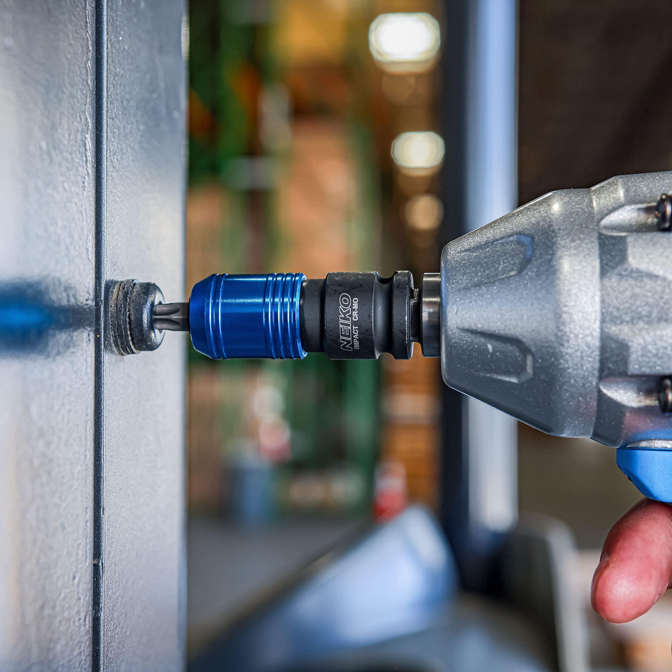 NEIKO 3/8in Drive Female to 1/4in Hex Chuck Converter, Cr-Mo