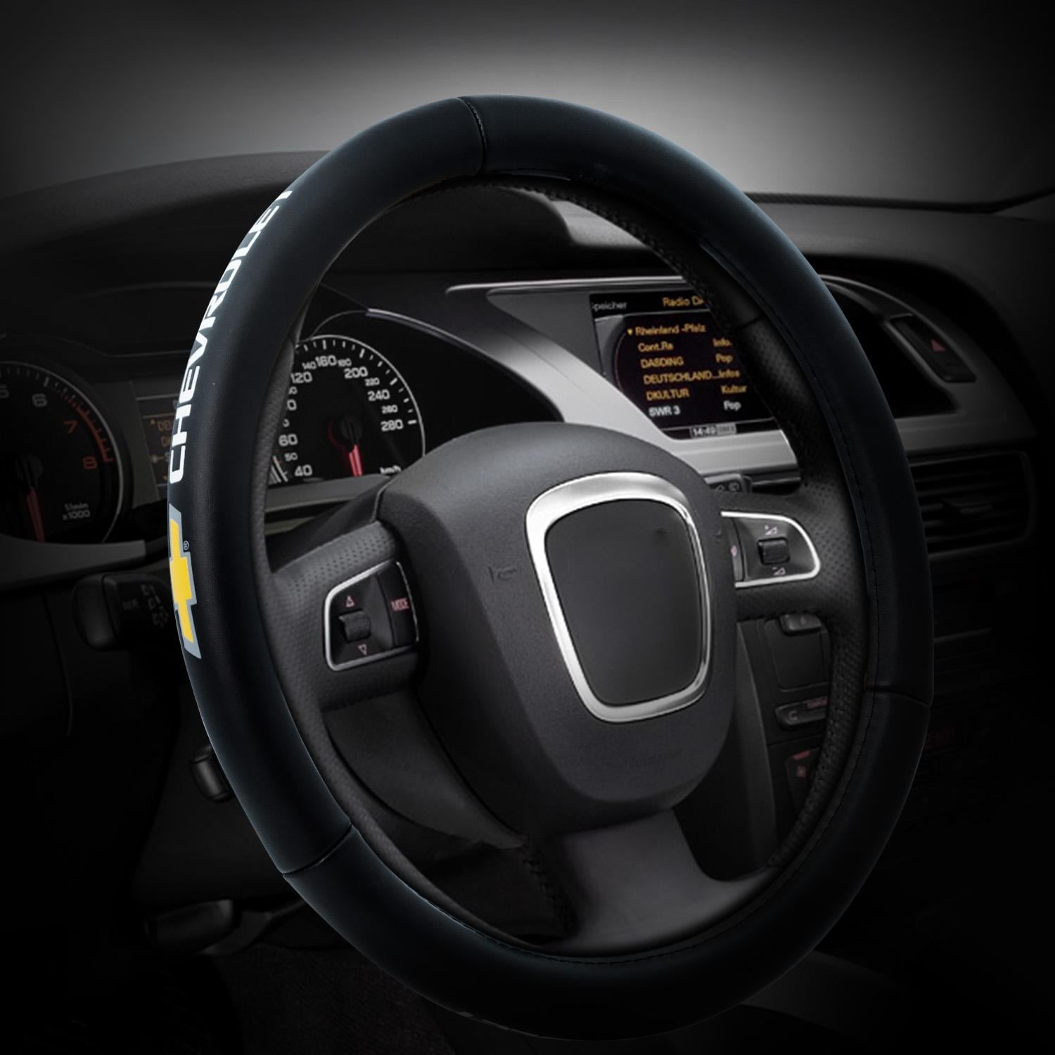 15" Faux Leather Car Steering Wheel Cover - Fits Chevrolet Chevy - Black/Yellow - View #2