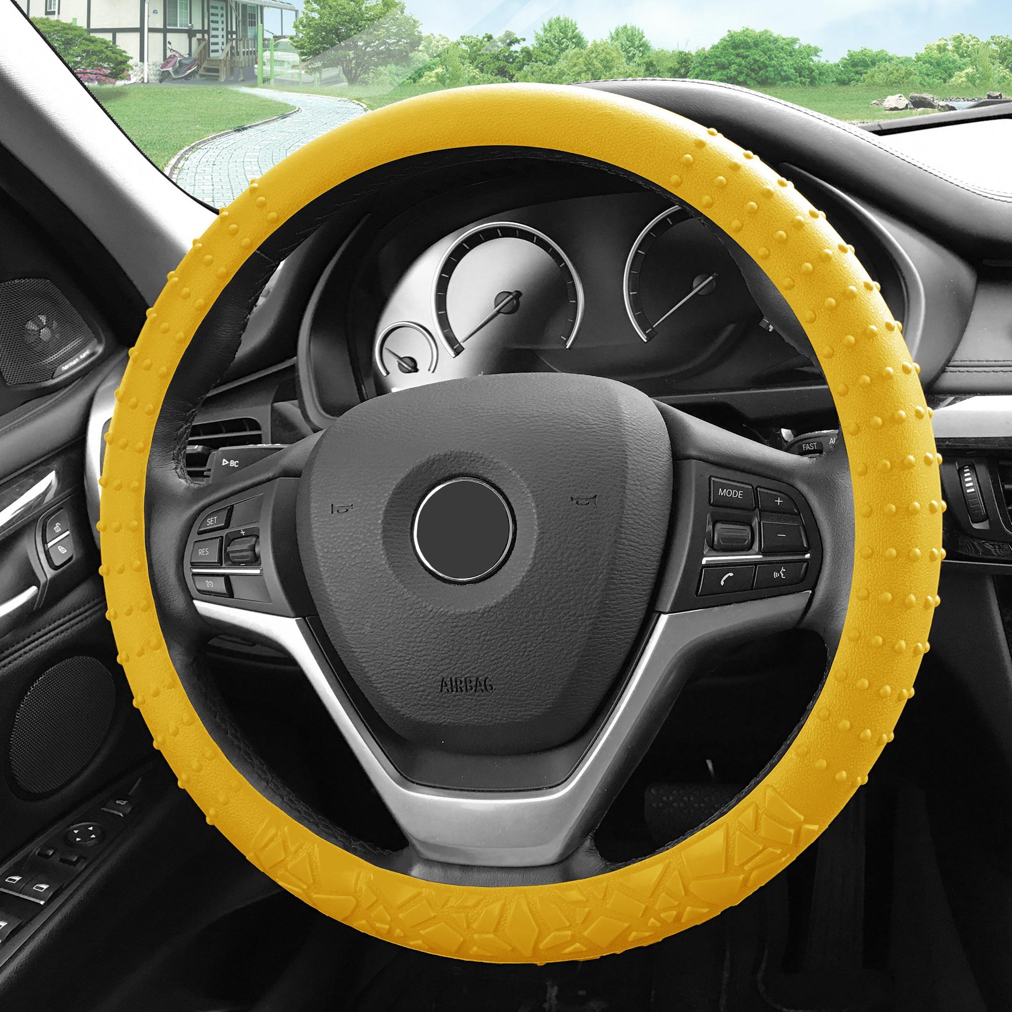 15" Faux Leather Car Steering Wheel Cover - Fits Chevrolet Chevy - Black/Yellow