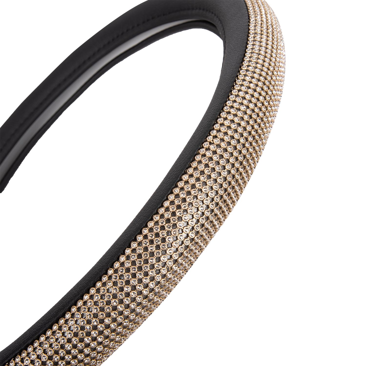 ProElite Gold Bling Rhinestone 14 1/2in to 15in Steering Wheel Cover