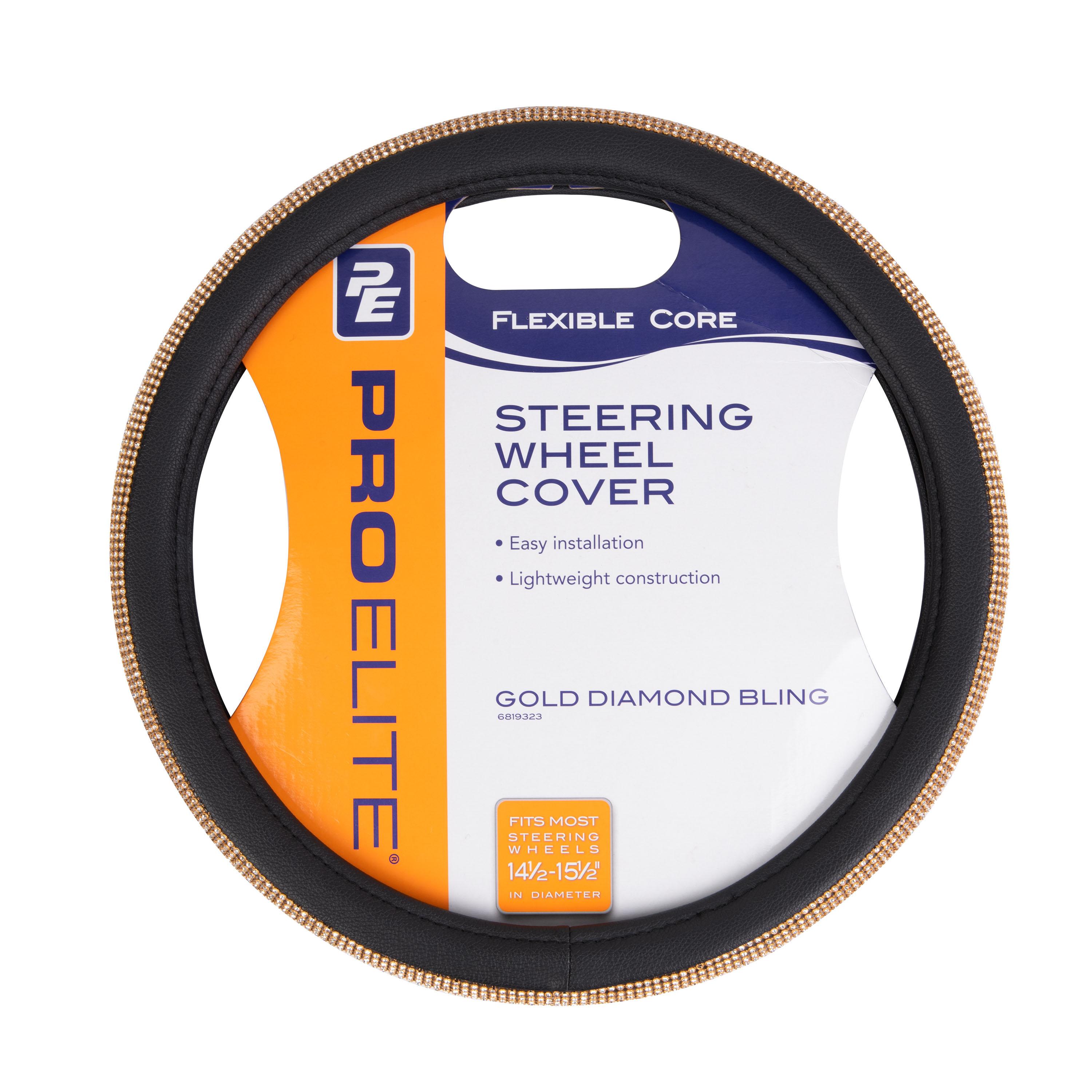 ProElite Gold Bling Rhinestone 14 1/2in to 15in Steering Wheel Cover