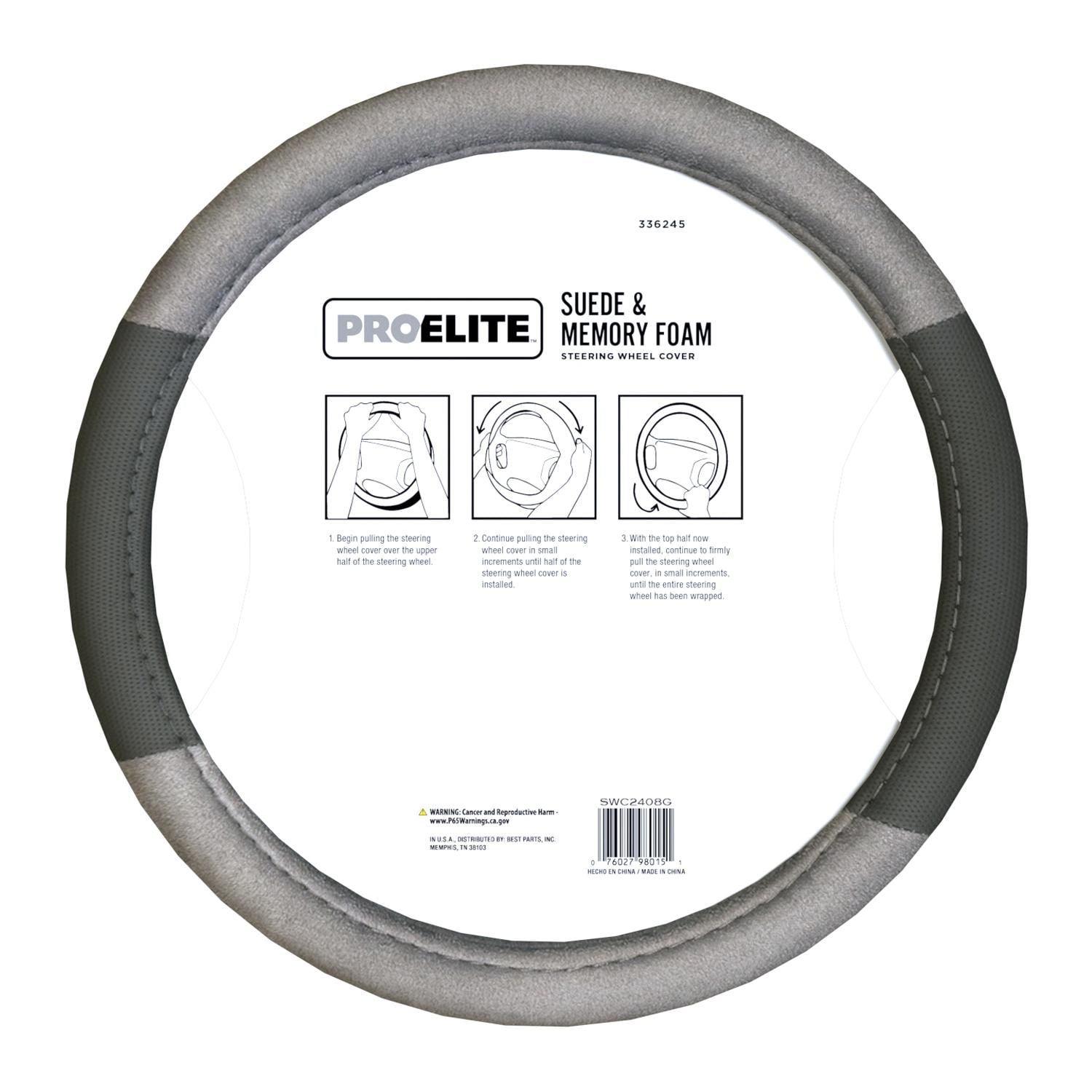 ProElite Gray Faux Leather Steering Wheel Cover