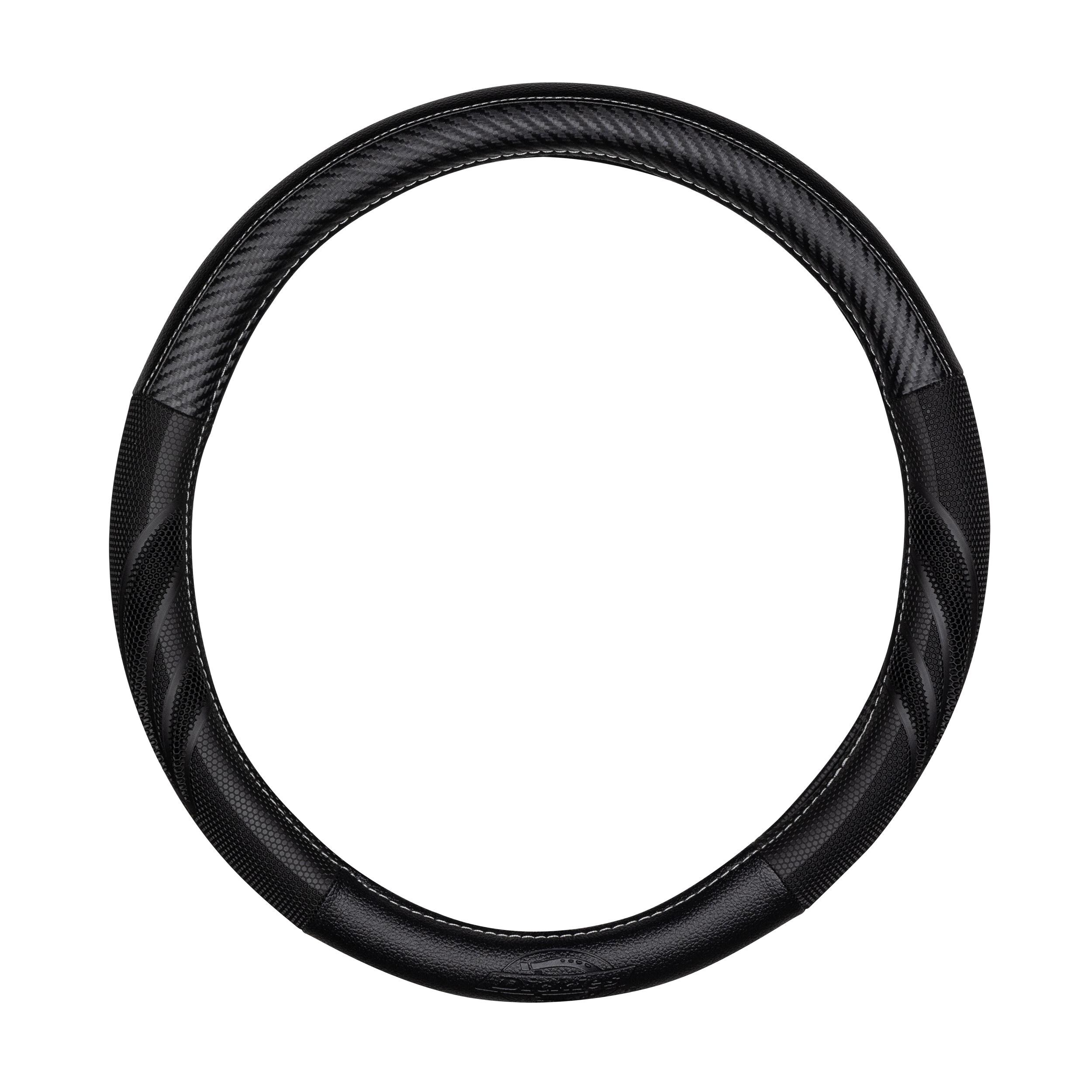 thumbnail image 2 of Motor Trend Black Carbon Fiber Look Leather Steering Wheel Cover - Sport Grip 2 of 3