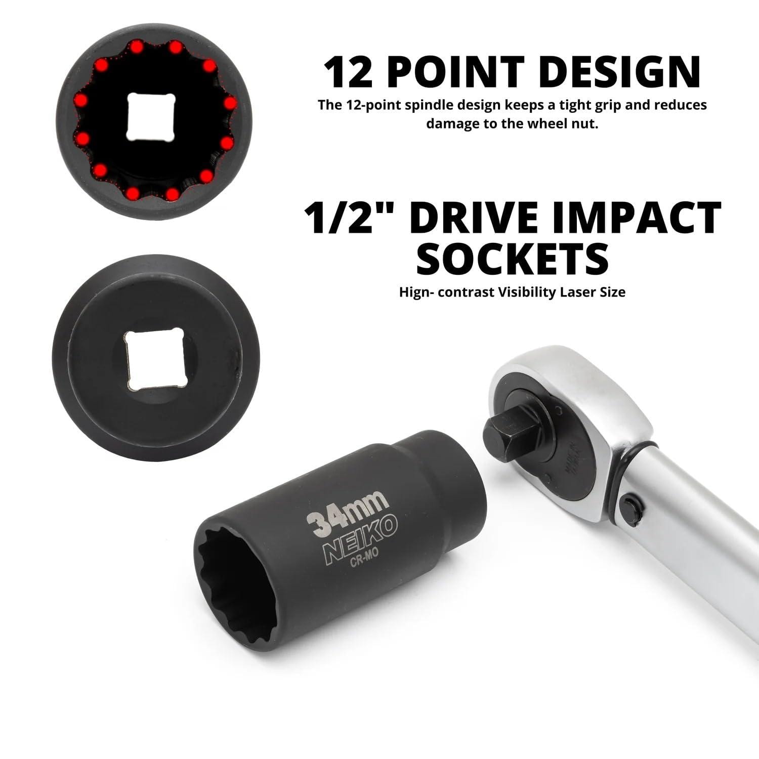 NEIKO 1/2in Drive Metric 30mm-36mm, Cr-Mo, 12-Point Axle Nut