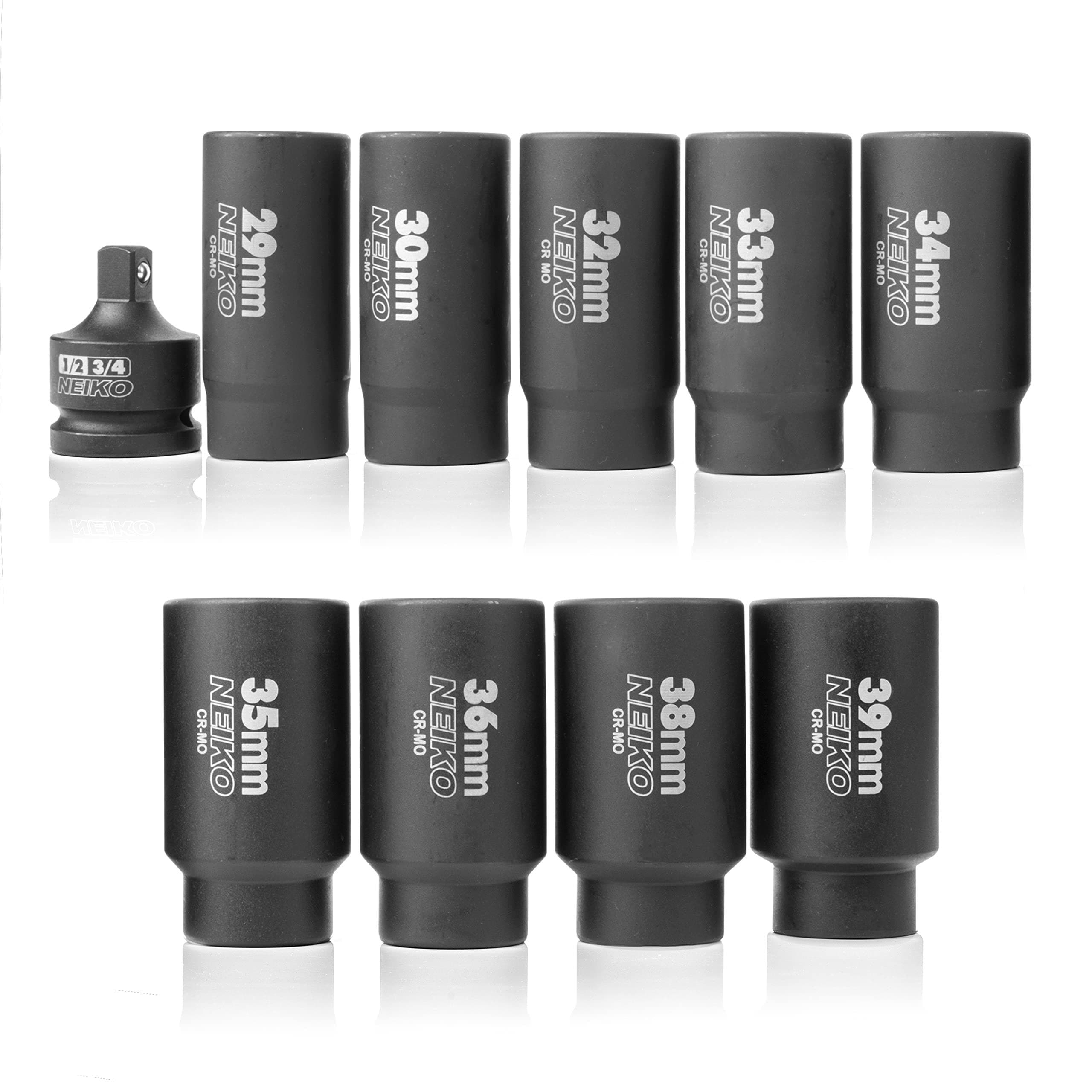 NEIKO 1/2in Drive Metric 29-39mm, Cr-Mo, 12 Point Axle Nut Socket